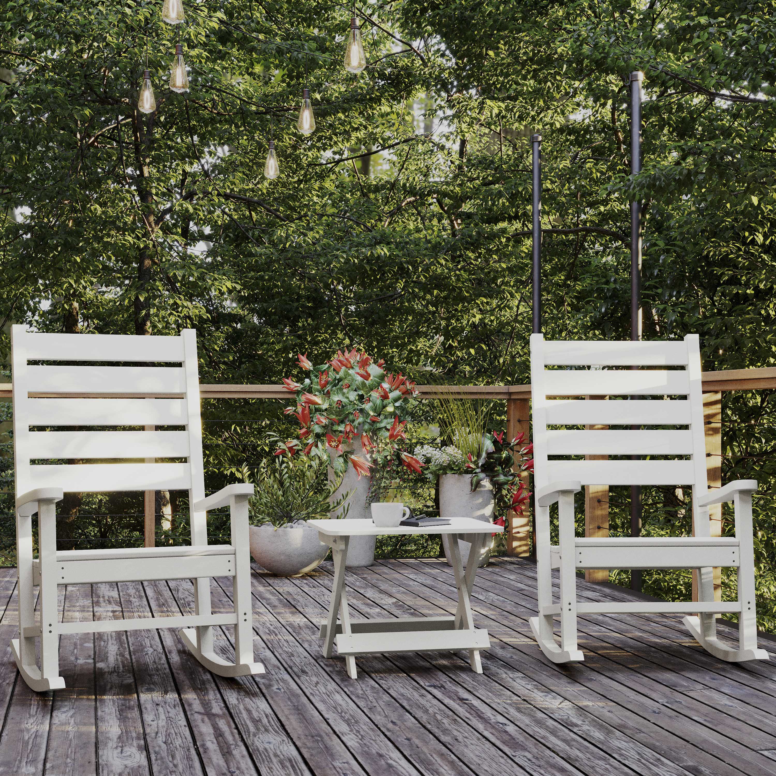 Halifax Outdoor Folding Side Table, Portable All-Weather HDPE Adirondack Side Table in White