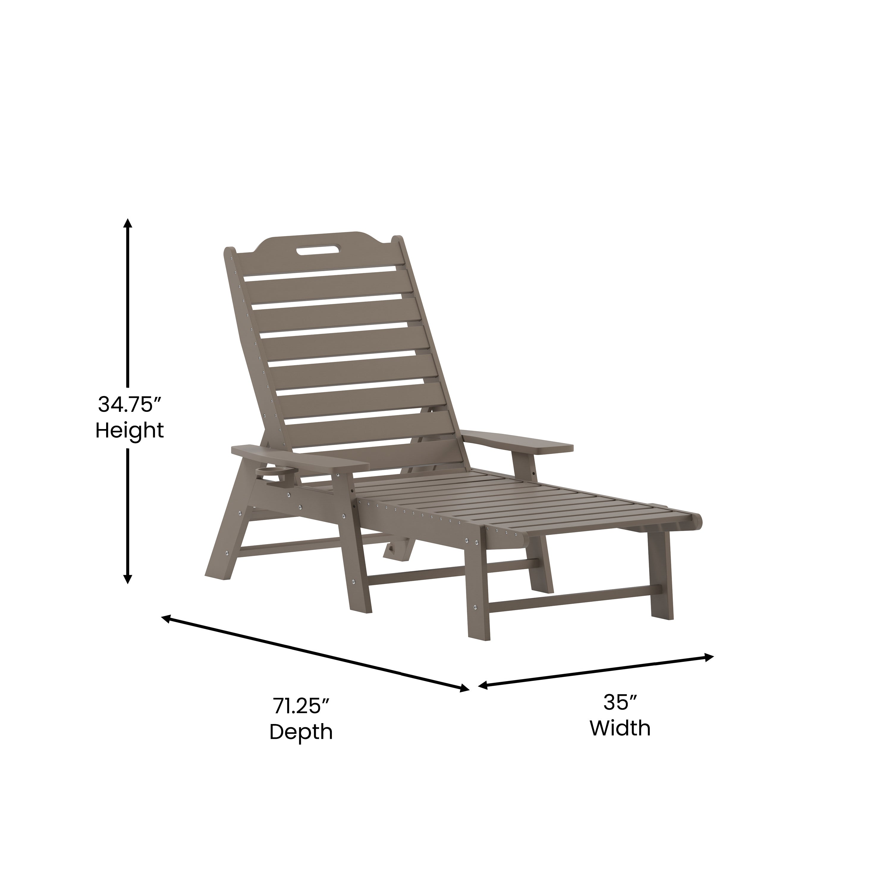 Monterey Commercial Grade 3-Piece Indoor/Outdoor Adirondack Set with 2 Adjustable HDPE Loungers with Cup Holders and 2-Tier Side Table in Brown