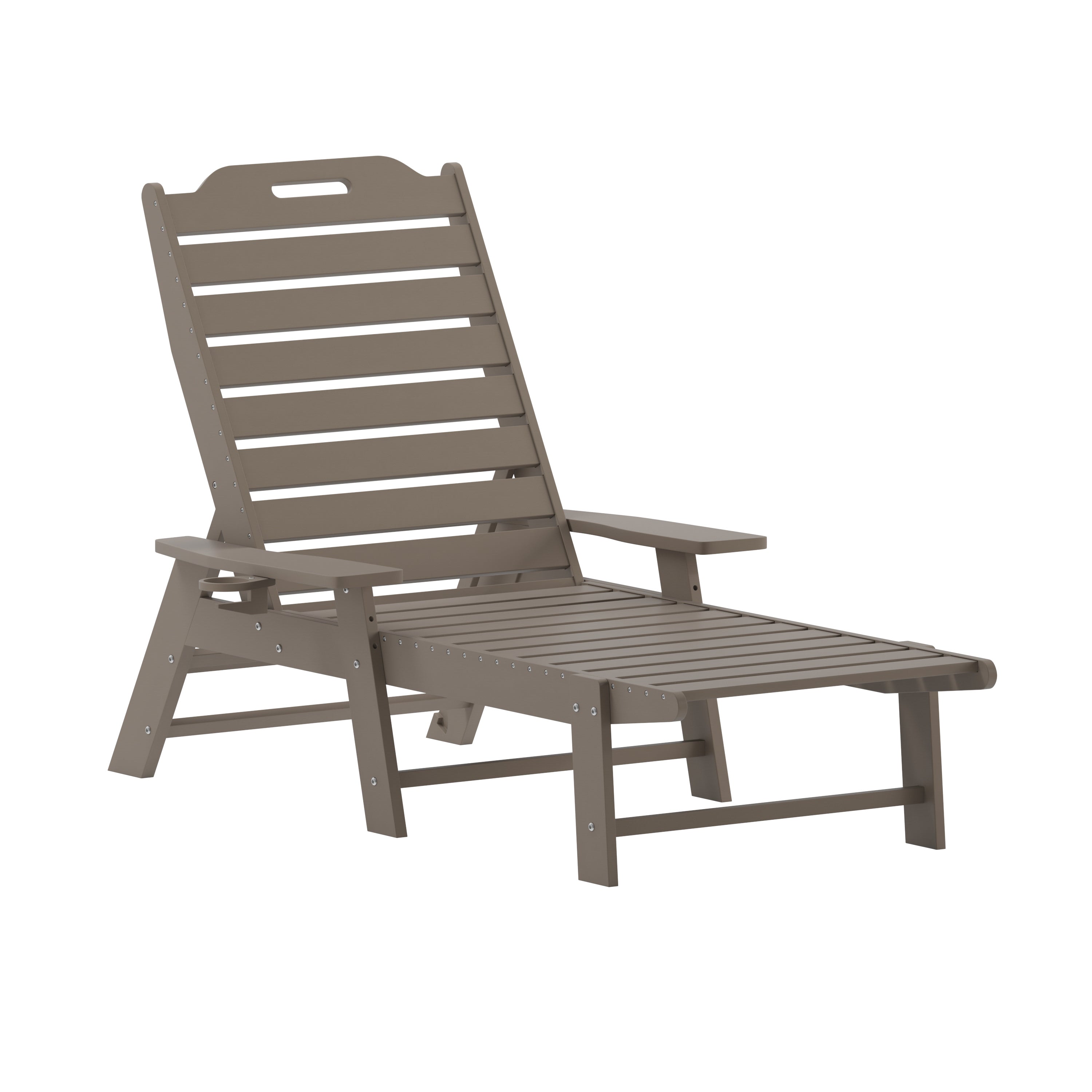 Monterey Commercial Grade 3-Piece Indoor/Outdoor Adirondack Set with 2 Adjustable HDPE Loungers with Cup Holders and 2-Tier Side Table in Brown