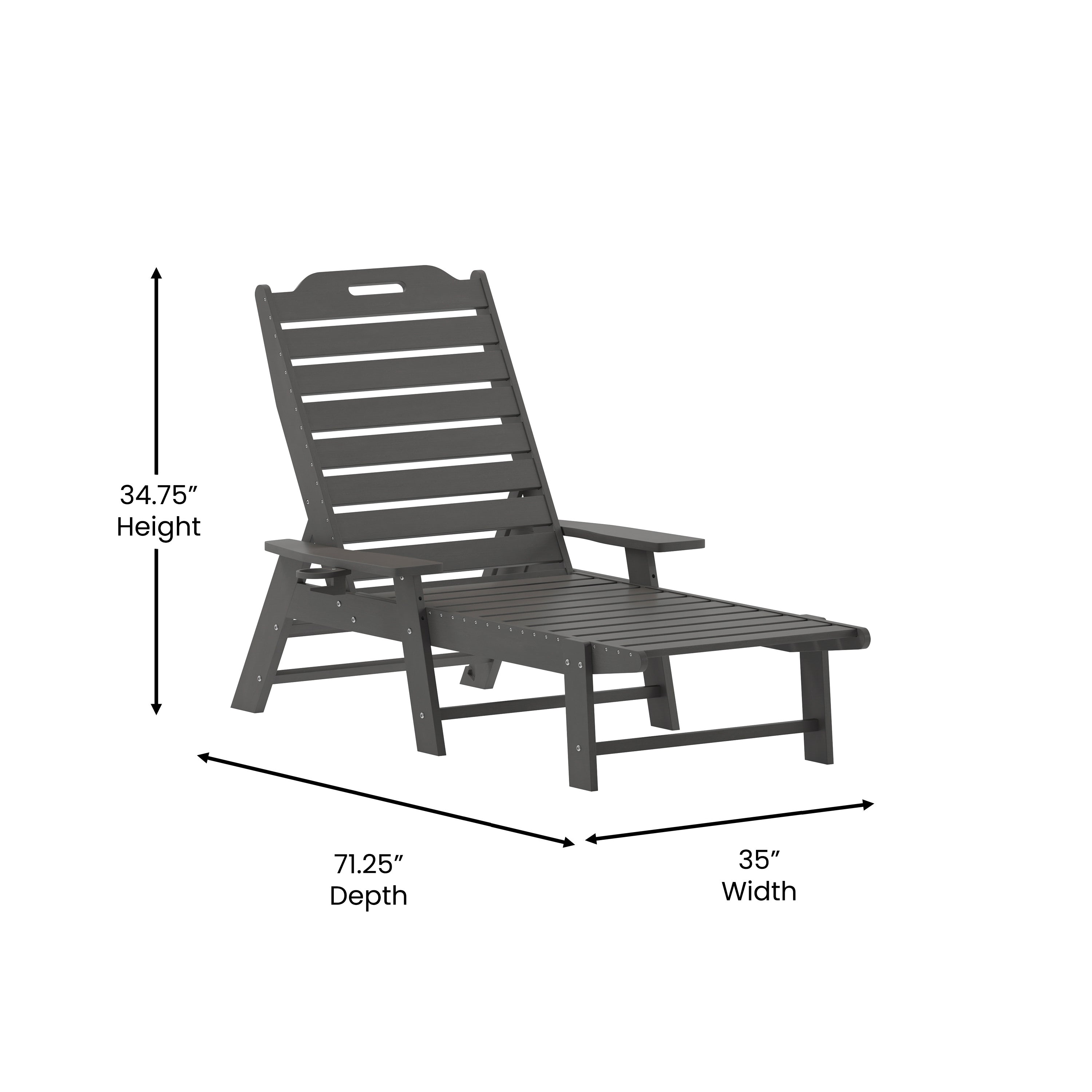 Monterey Commercial Grade 3-Piece Indoor/Outdoor Adirondack Set with 2 Adjustable HDPE Loungers with Cup Holders and Folding Side Table in Gray