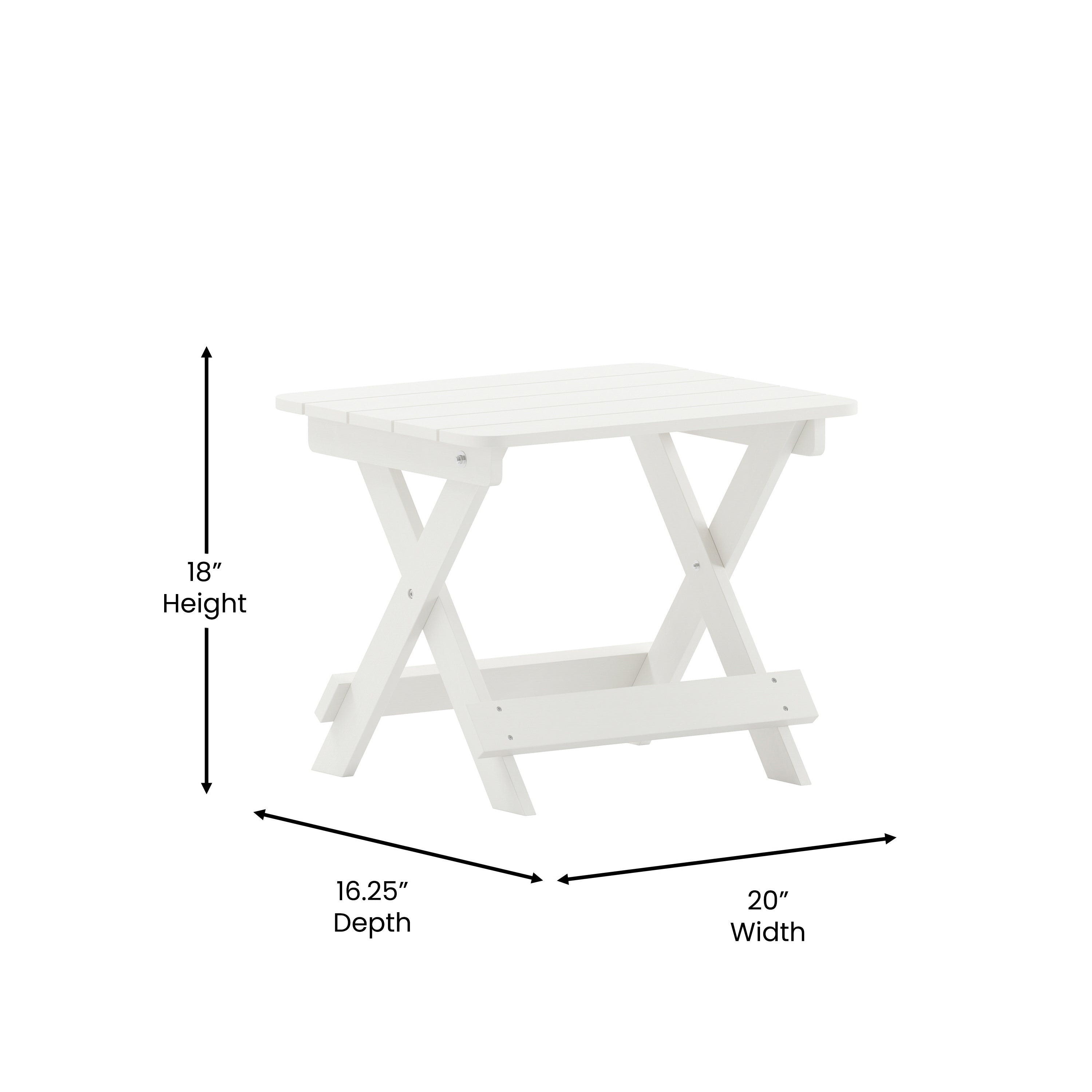 Monterey Commercial Grade 3-Piece Indoor/Outdoor Adirondack Set with 2 Adjustable HDPE Loungers with Cup Holders and Folding Side Table in White