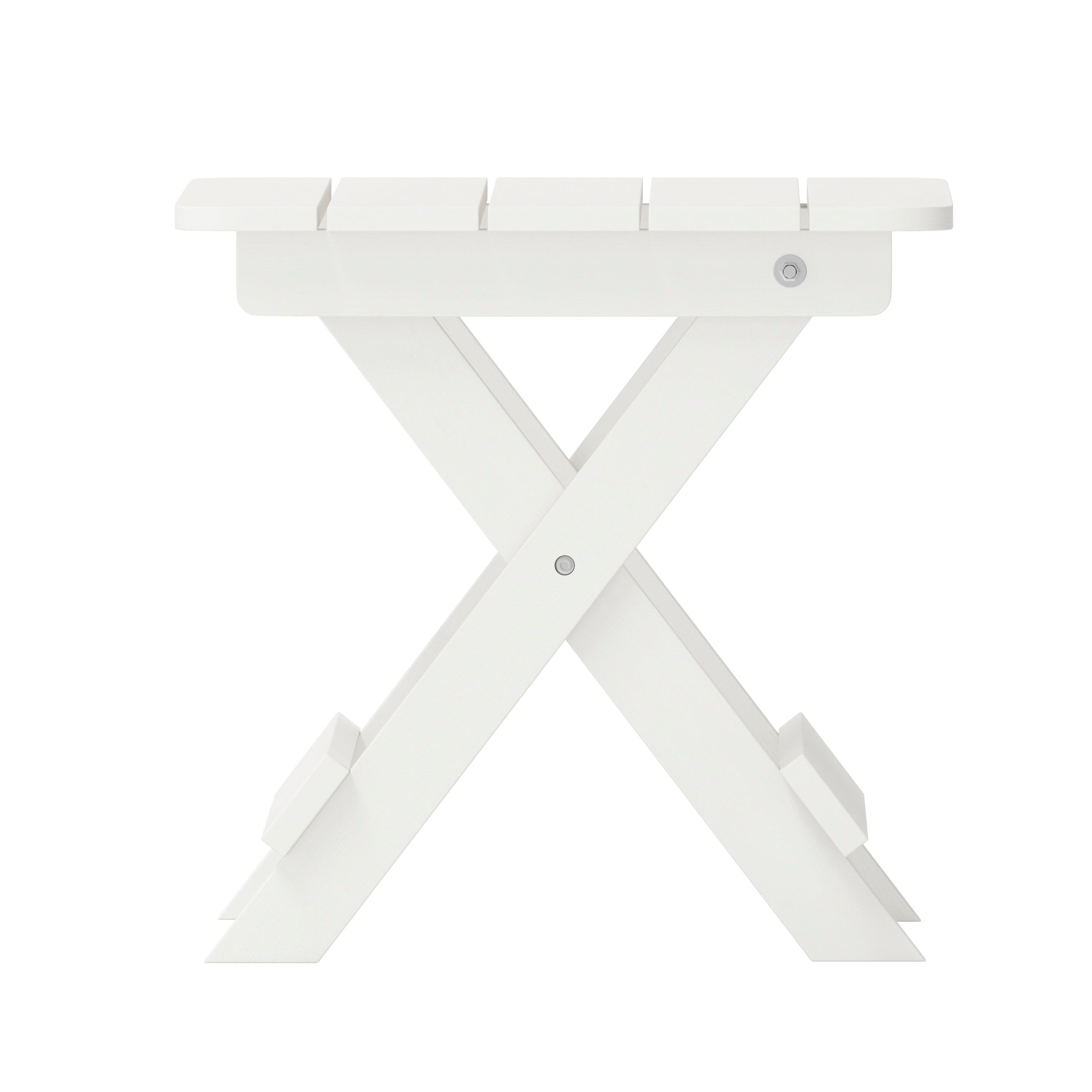 Monterey Commercial Grade 3-Piece Indoor/Outdoor Adirondack Set with 2 Adjustable HDPE Loungers with Cup Holders and Folding Side Table in White