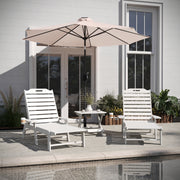 Monterey Commercial Grade 3-Piece Indoor/Outdoor Adirondack Set with 2 Adjustable HDPE Loungers with Cup Holders and Folding Side Table in White