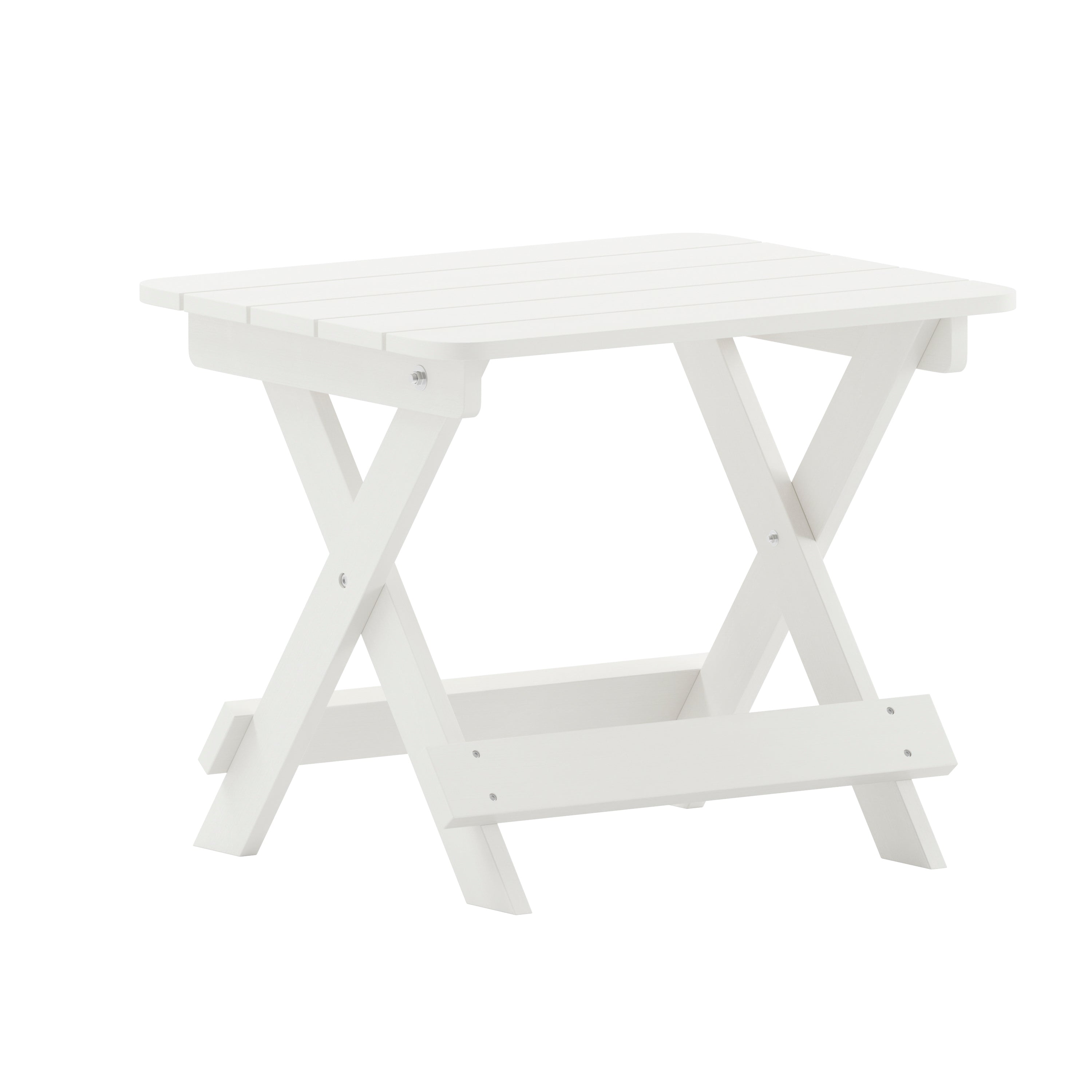 Monterey Commercial Grade 3-Piece Indoor/Outdoor Adirondack Set with 2 Adjustable HDPE Loungers with Cup Holders and Folding Side Table in White