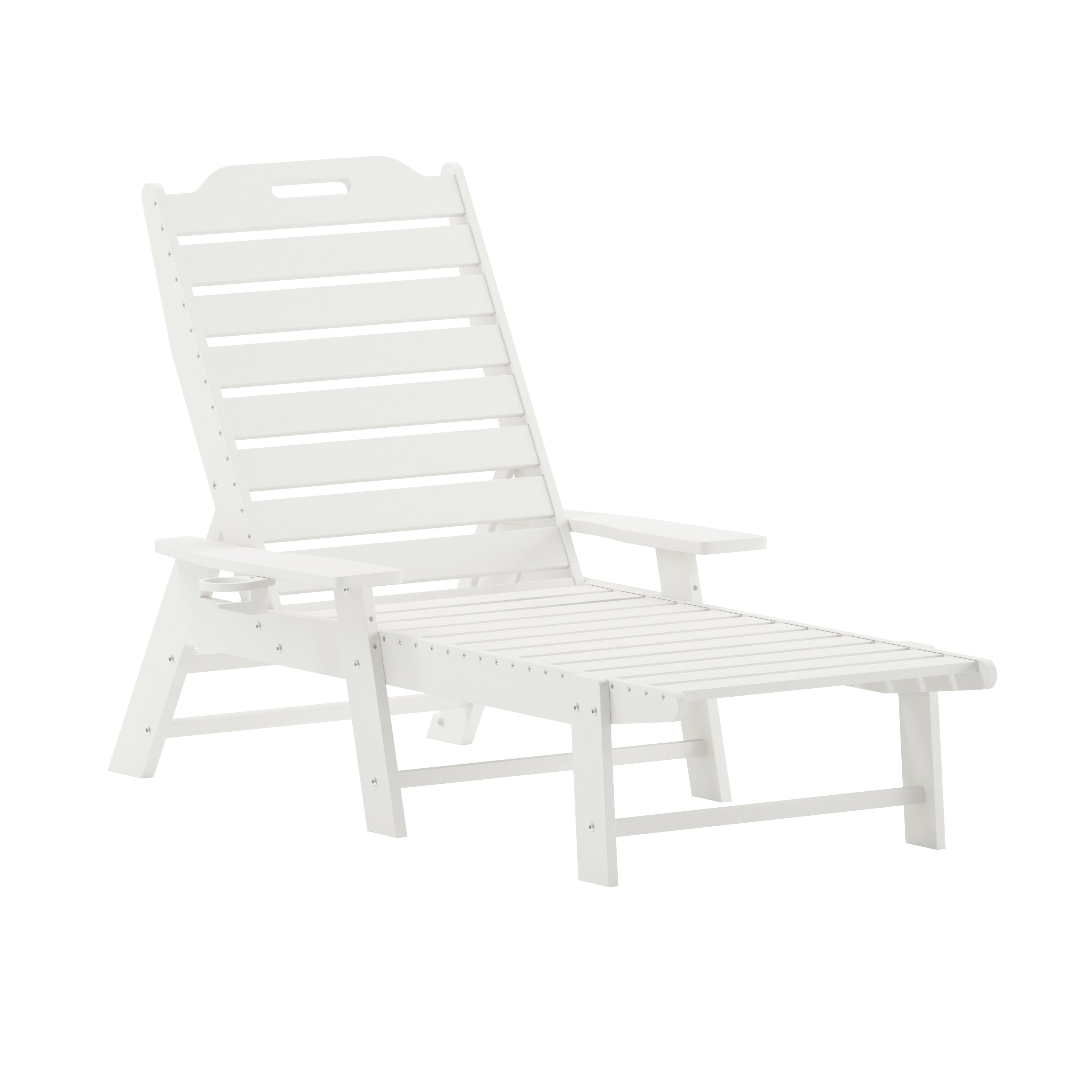 Monterey Commercial Grade 3-Piece Indoor/Outdoor Adirondack Set with 2 Adjustable HDPE Loungers with Cup Holders and Folding Side Table in White