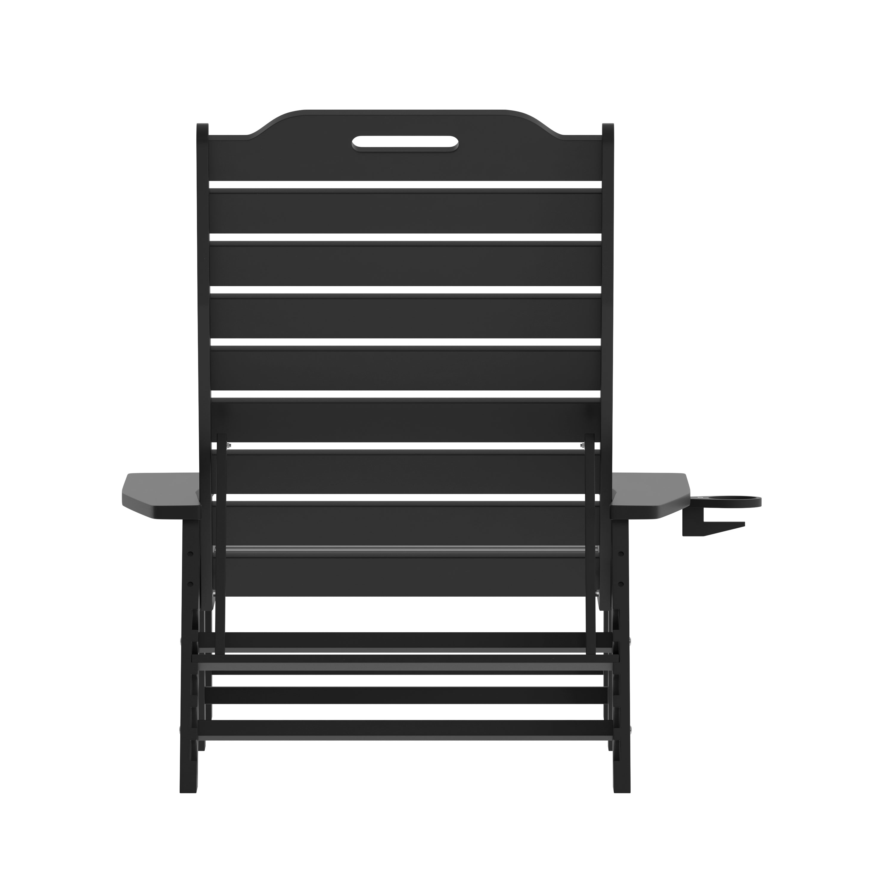 Monterey Adjustable Adirondack Lounger with Cup Holder- All-Weather Indoor/Outdoor HDPE Lounge Chair in Black