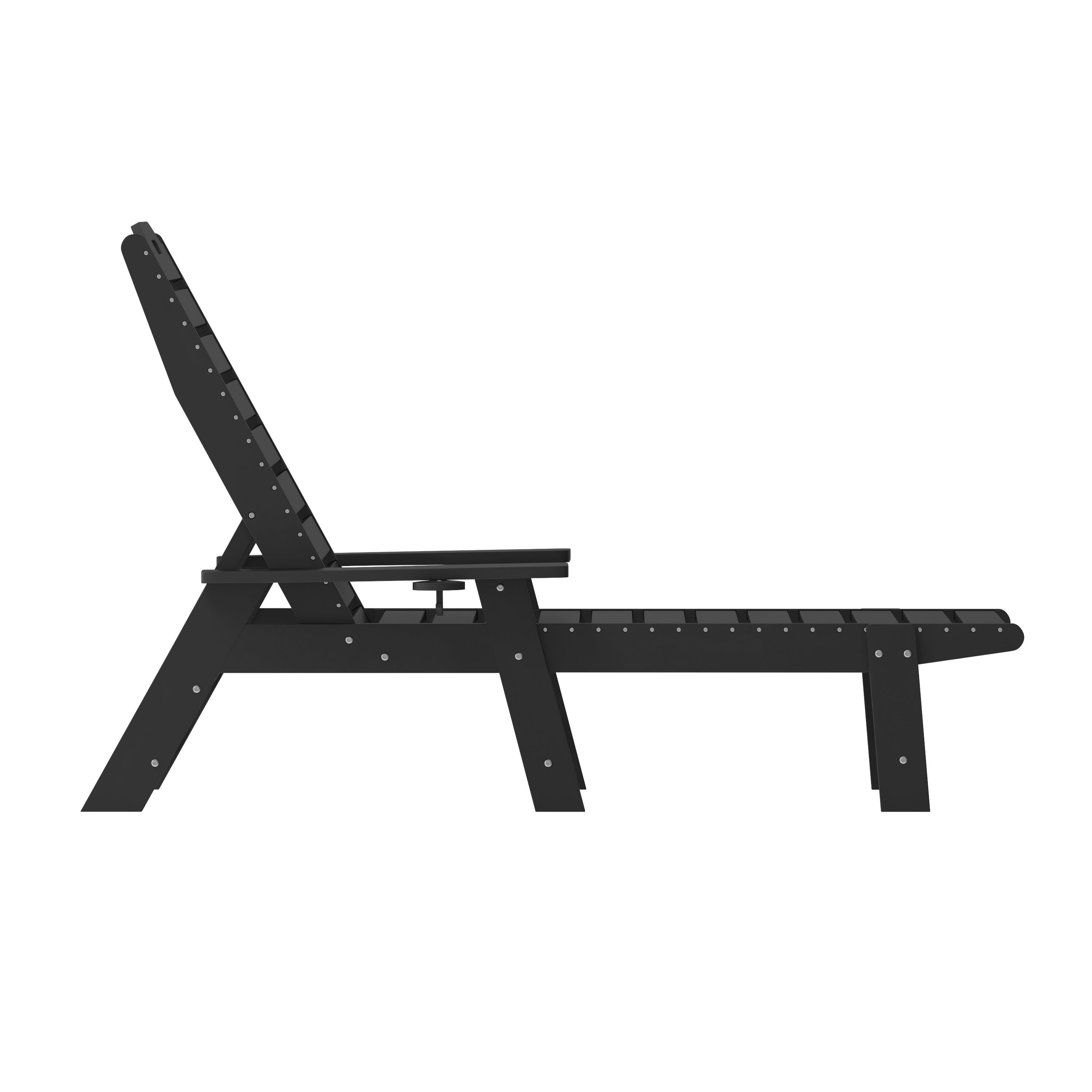Monterey Adjustable Adirondack Lounger with Cup Holder- All-Weather Indoor/Outdoor HDPE Lounge Chair in Black