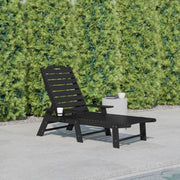 Monterey Adjustable Adirondack Lounger with Cup Holder- All-Weather Indoor/Outdoor HDPE Lounge Chair in Black