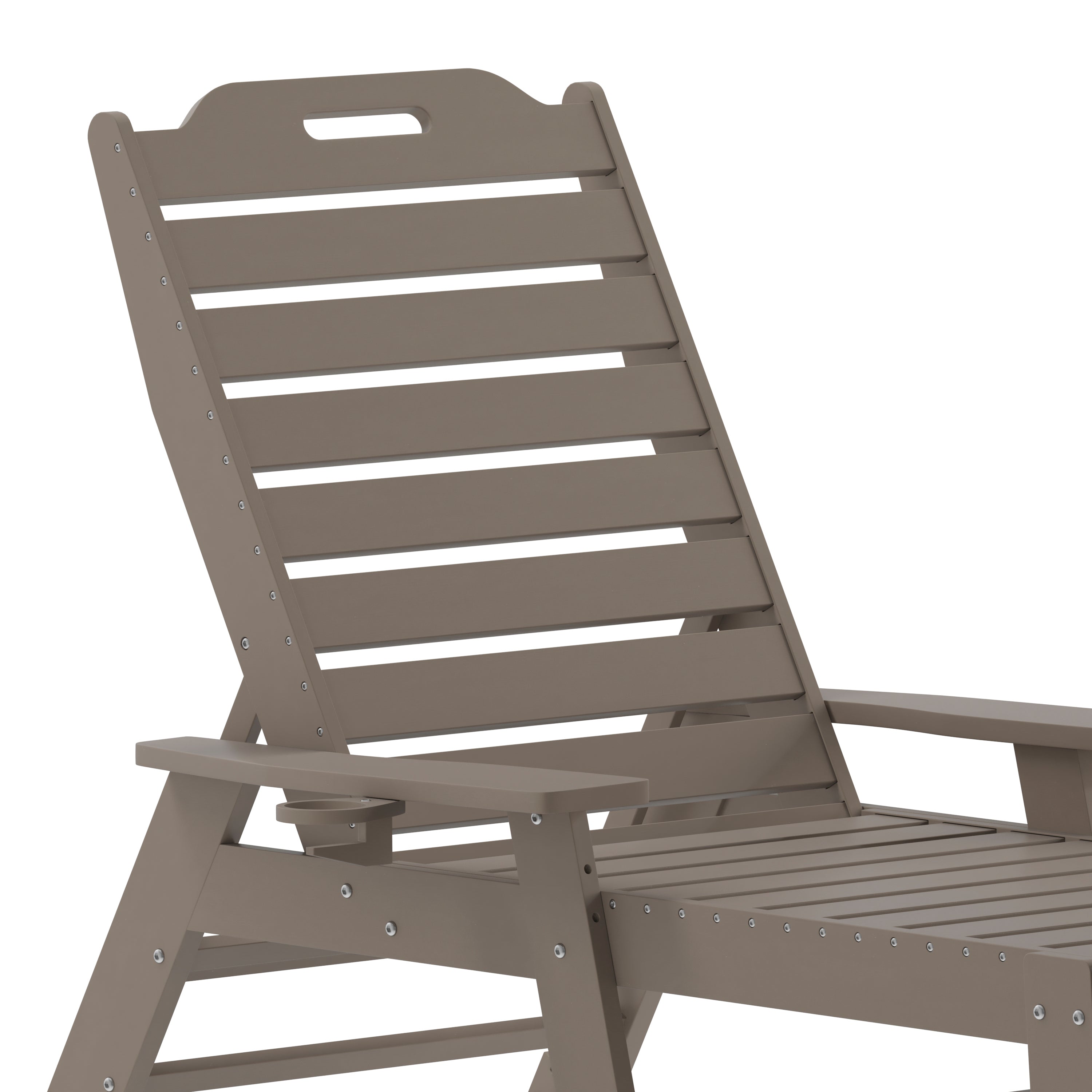 Monterey Adjustable Adirondack Lounger with Cup Holder- All-Weather Indoor/Outdoor HDPE Lounge Chair in Brown