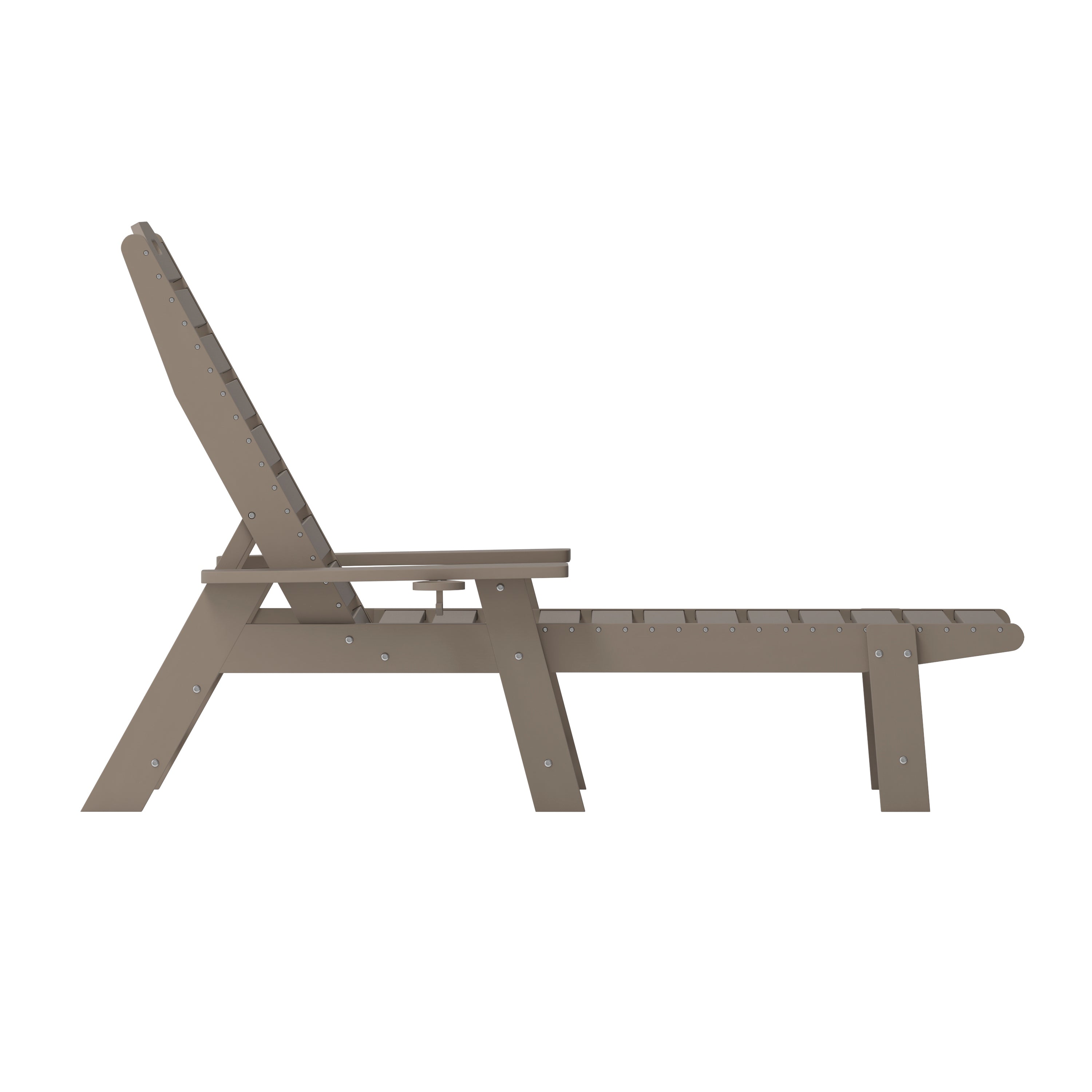 Monterey Adjustable Adirondack Lounger with Cup Holder- All-Weather Indoor/Outdoor HDPE Lounge Chair in Brown