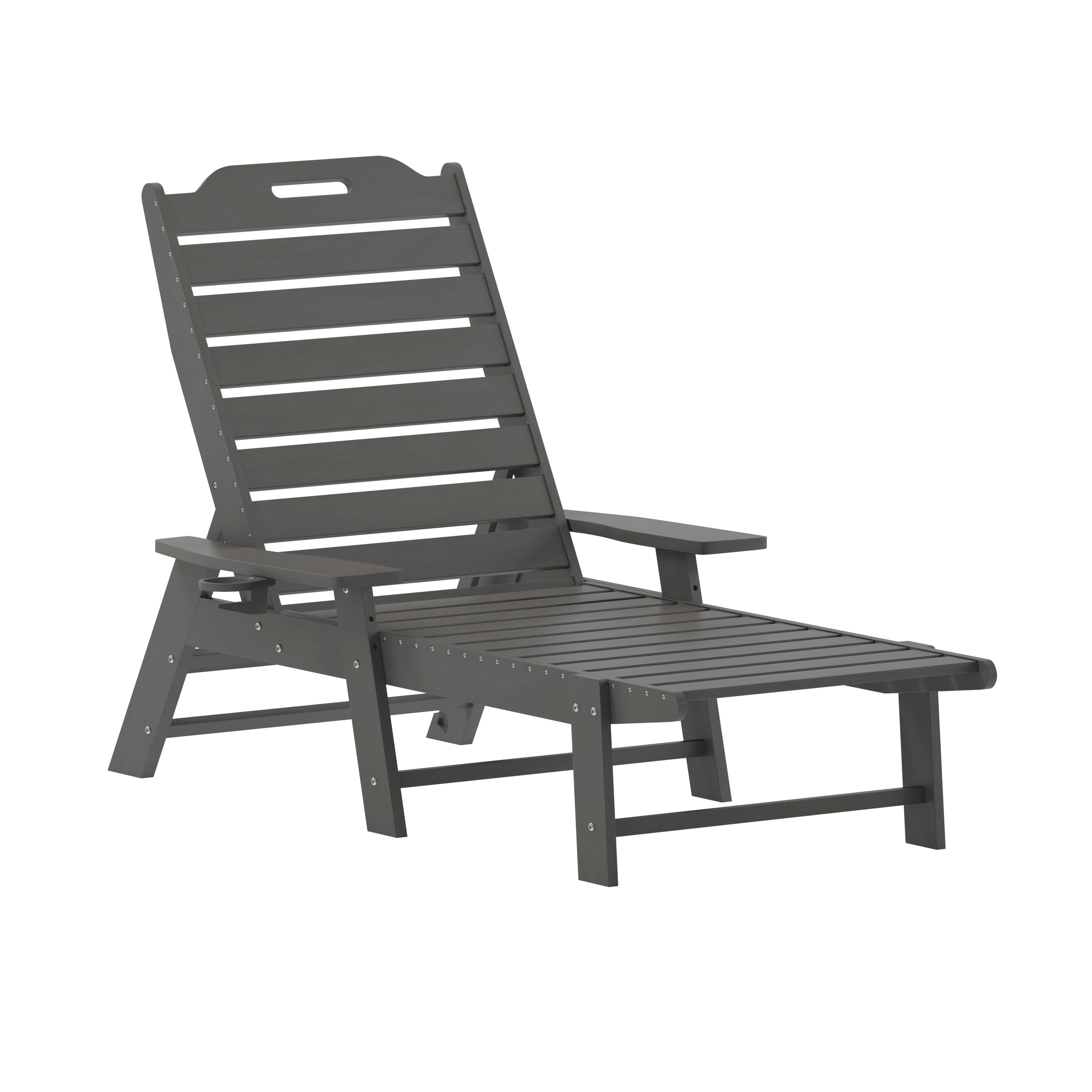 Monterey Adjustable Adirondack Lounger with Cup Holder- All-Weather Indoor/Outdoor HDPE Lounge Chair in Gray