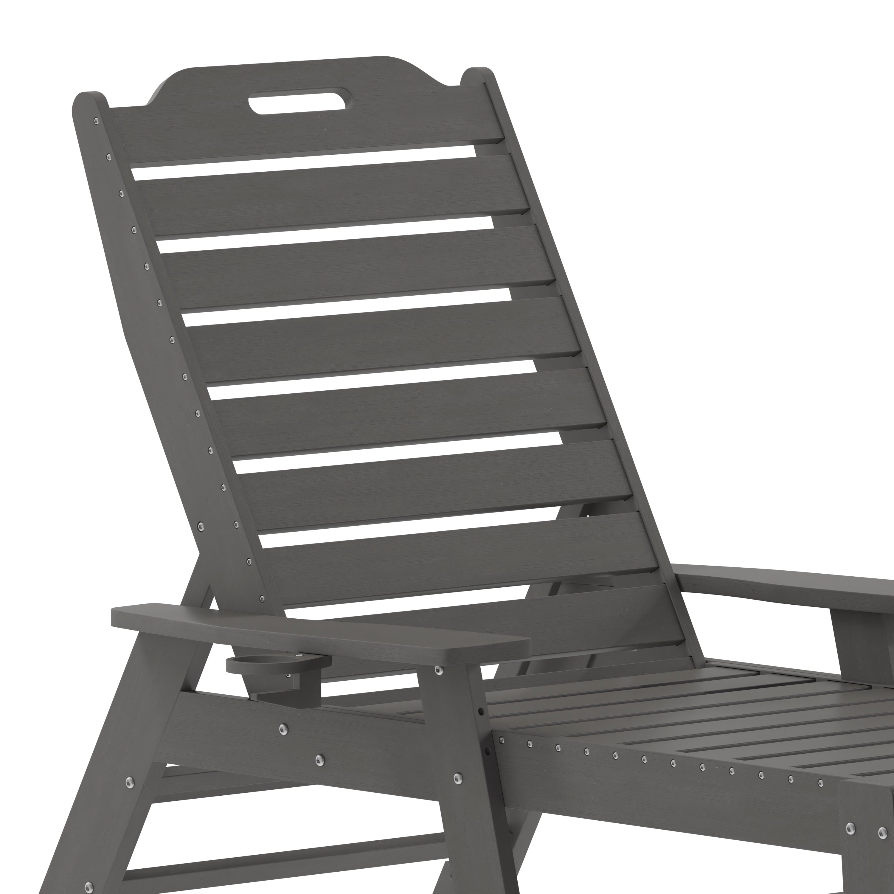Monterey Adjustable Adirondack Lounger with Cup Holder- All-Weather Indoor/Outdoor HDPE Lounge Chair in Gray