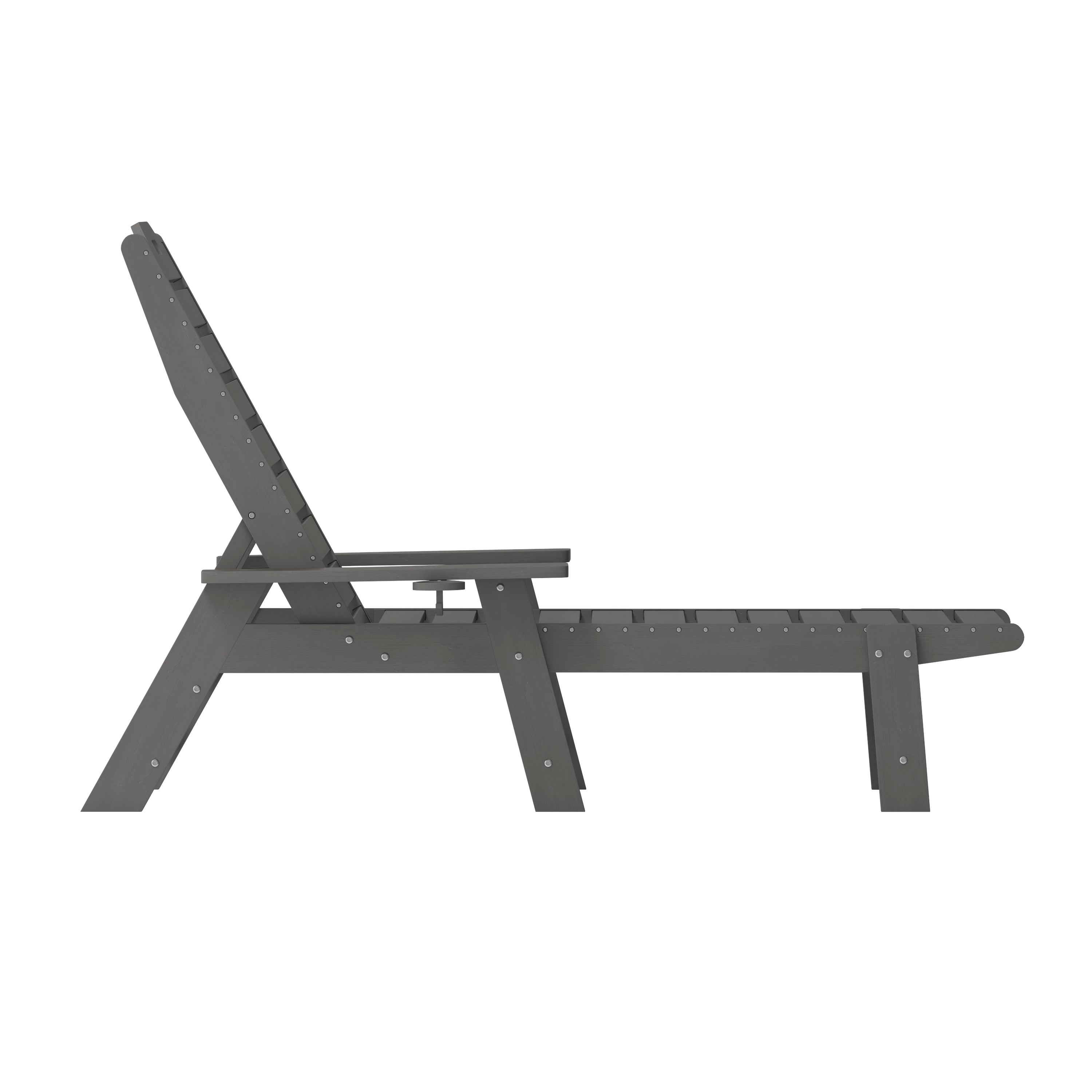 Monterey Adjustable Adirondack Lounger with Cup Holder- All-Weather Indoor/Outdoor HDPE Lounge Chair in Gray