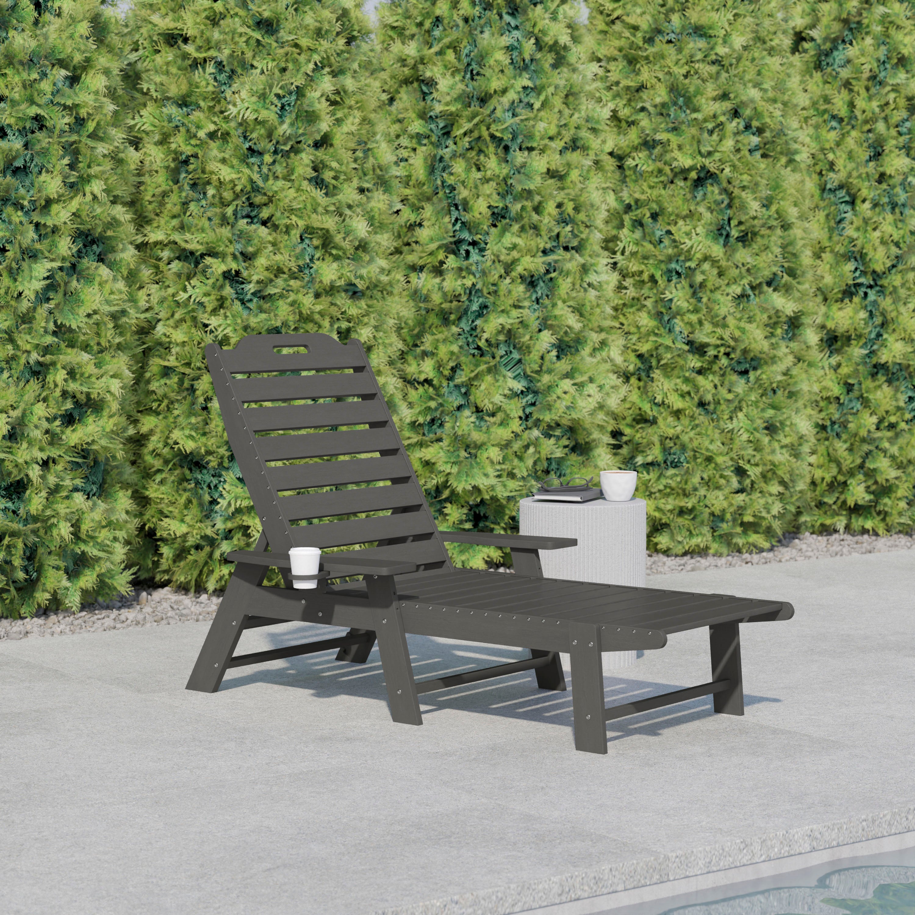 Monterey Adjustable Adirondack Lounger with Cup Holder- All-Weather Indoor/Outdoor HDPE Lounge Chair in Gray