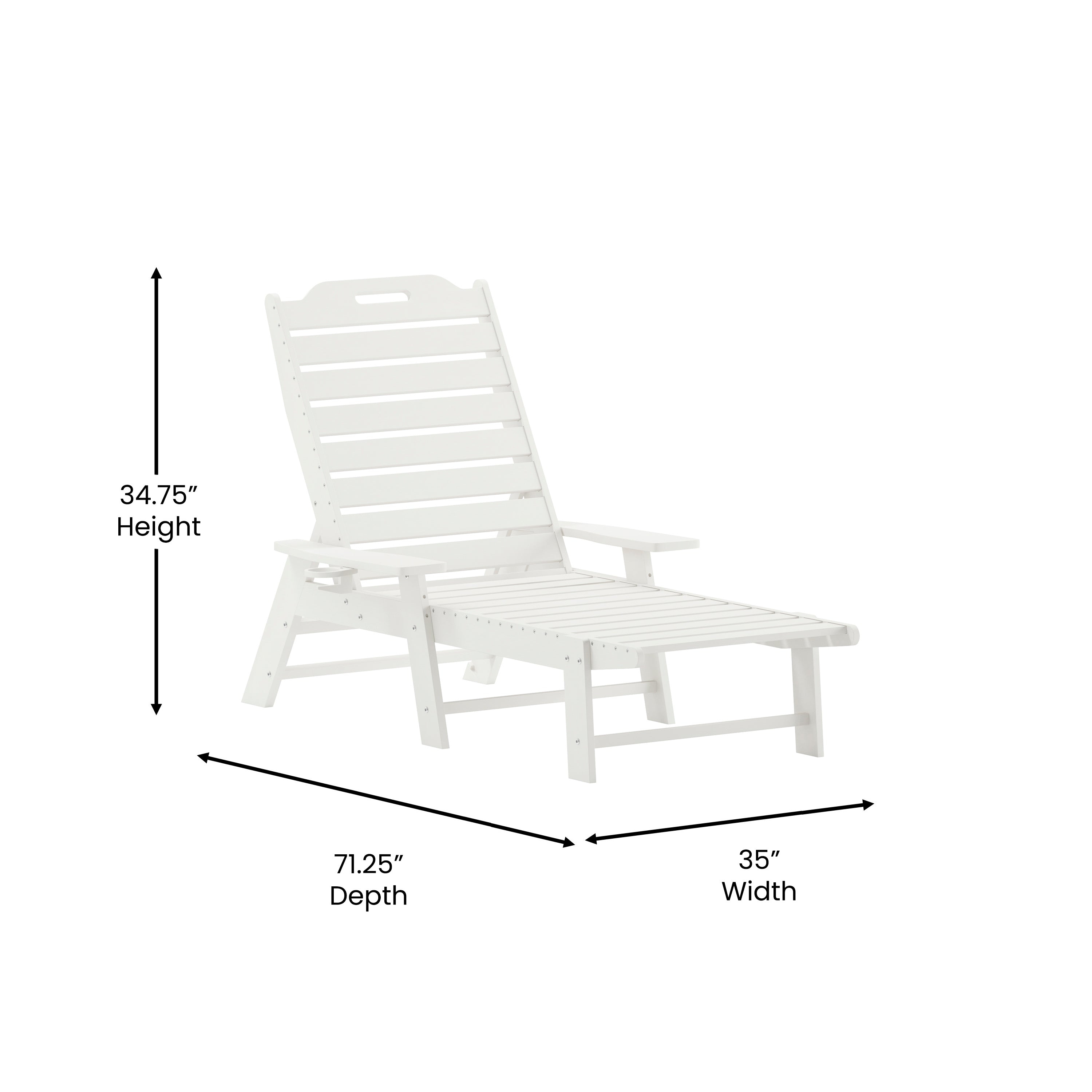 Monterey Adjustable Adirondack Lounger with Cup Holder- All-Weather Indoor/Outdoor HDPE Lounge Chair in White