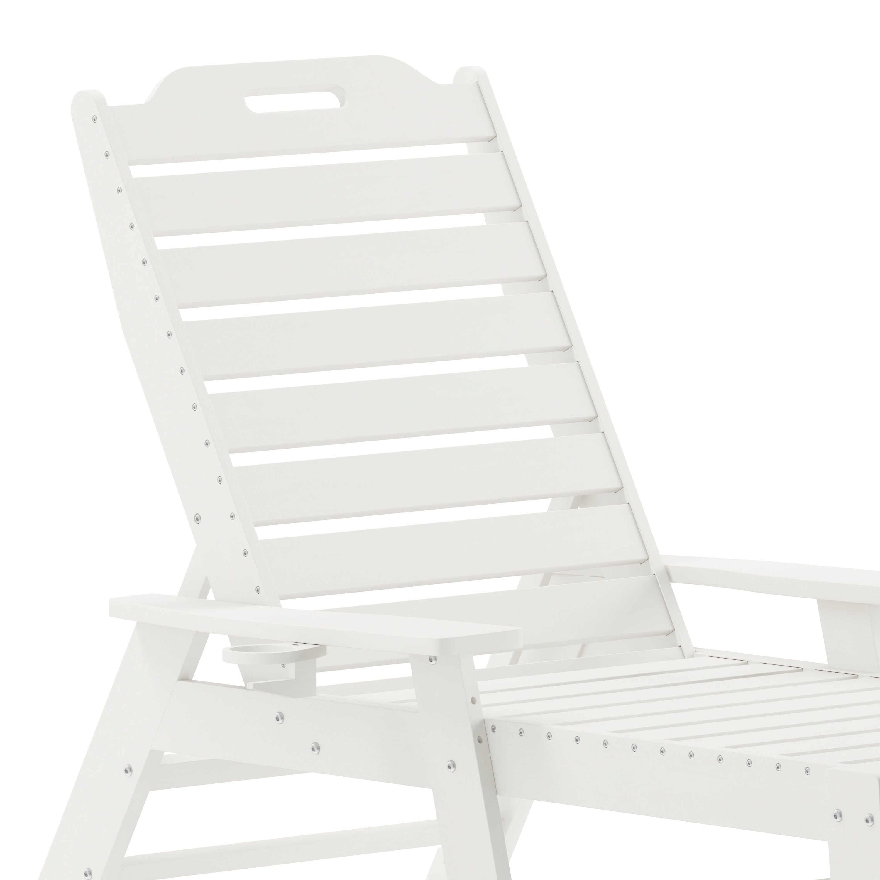 Monterey Adjustable Adirondack Lounger with Cup Holder- All-Weather Indoor/Outdoor HDPE Lounge Chair in White