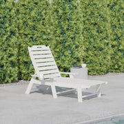 Monterey Adjustable Adirondack Lounger with Cup Holder- All-Weather Indoor/Outdoor HDPE Lounge Chair in White