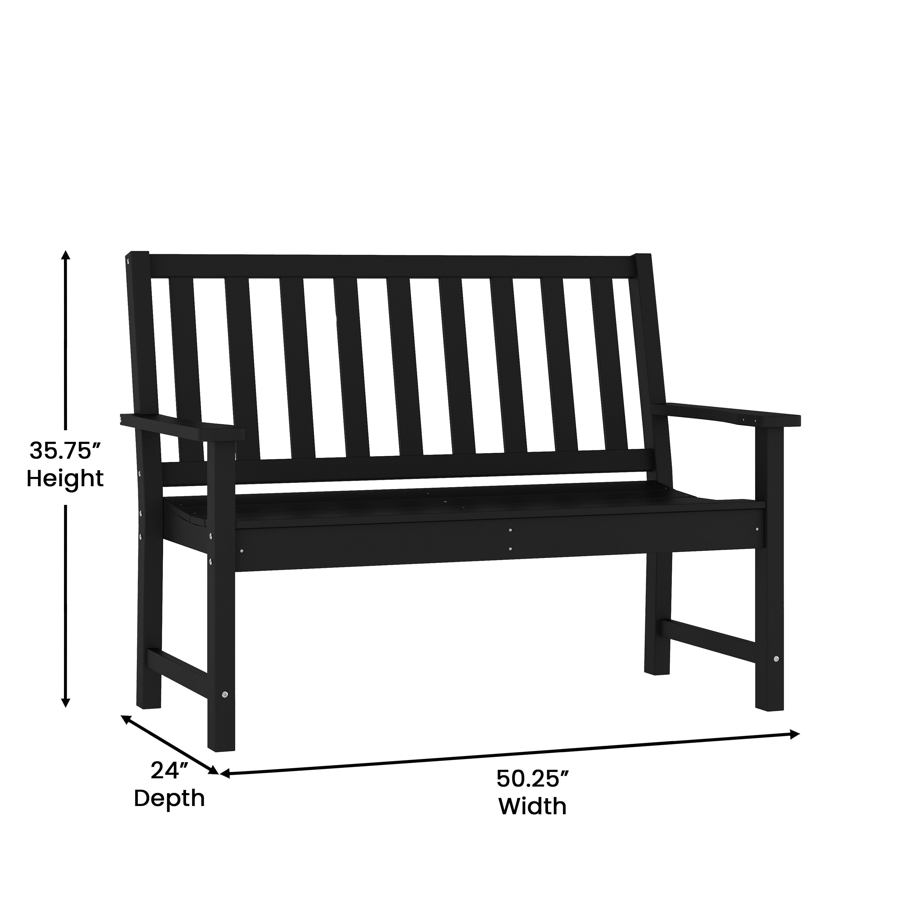 Ellsworth Commercial Grade 50" All Weather Indoor/Outdoor Recycled HDPE Bench with Contoured Seat in Black