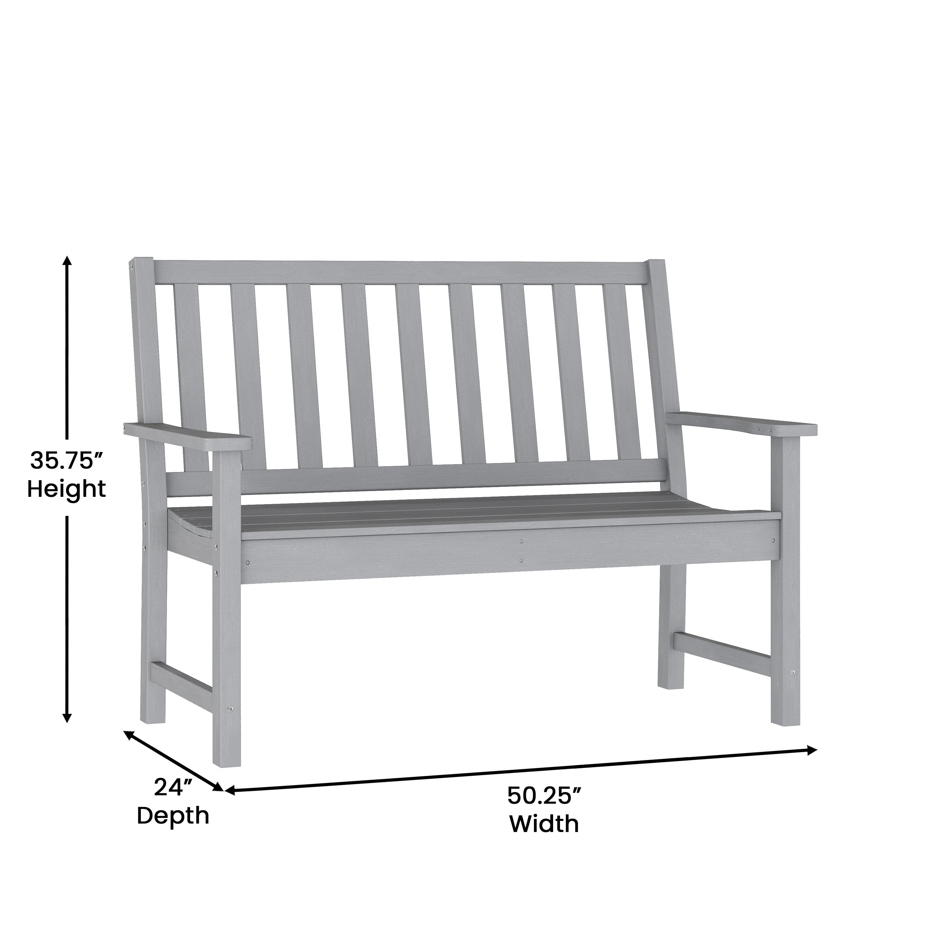 Ellsworth Commercial Grade 50" All Weather Indoor/Outdoor Recycled HDPE Bench with Contoured Seat in Gray