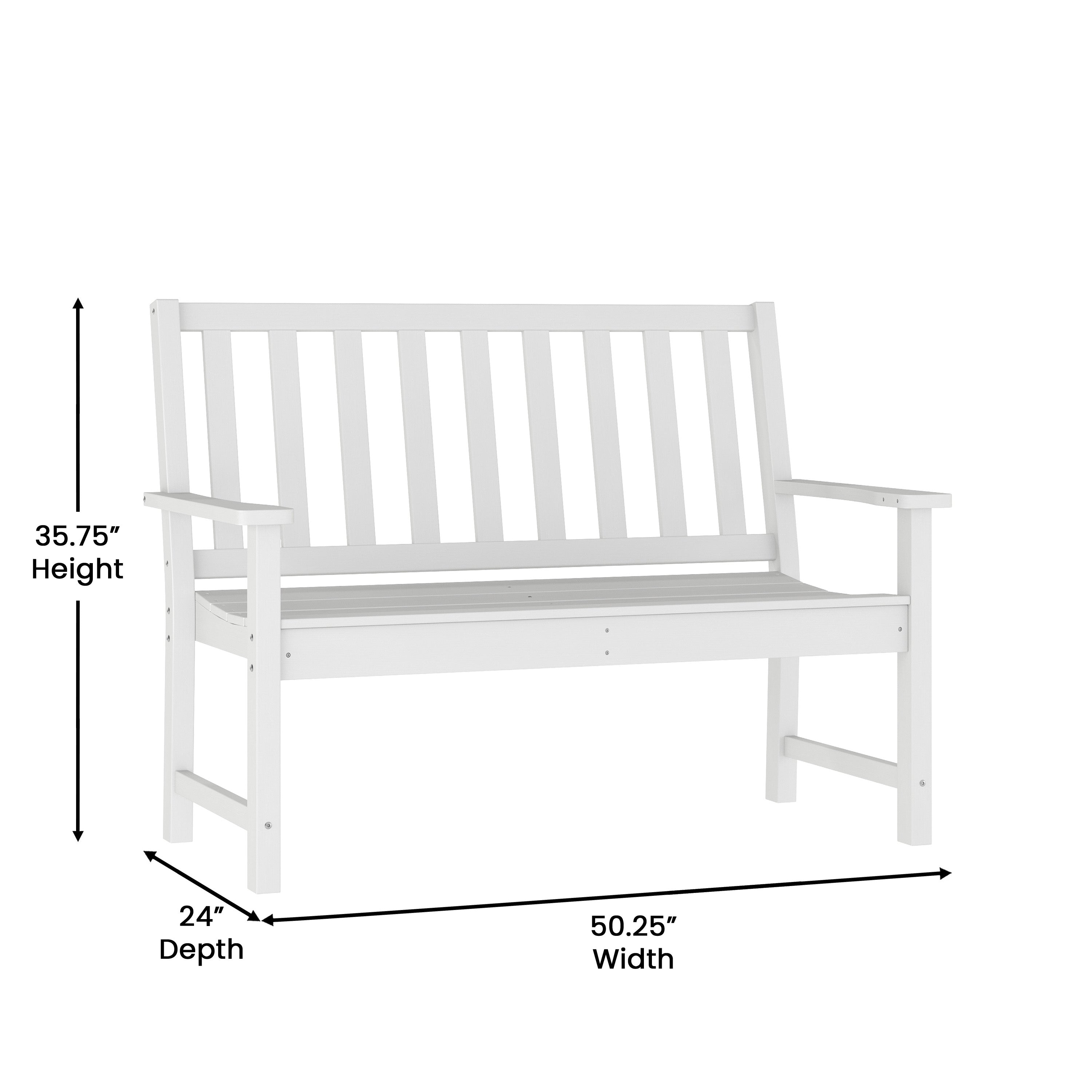 Ellsworth Commercial Grade 50" All Weather Indoor/Outdoor Recycled HDPE Bench with Contoured Seat in White