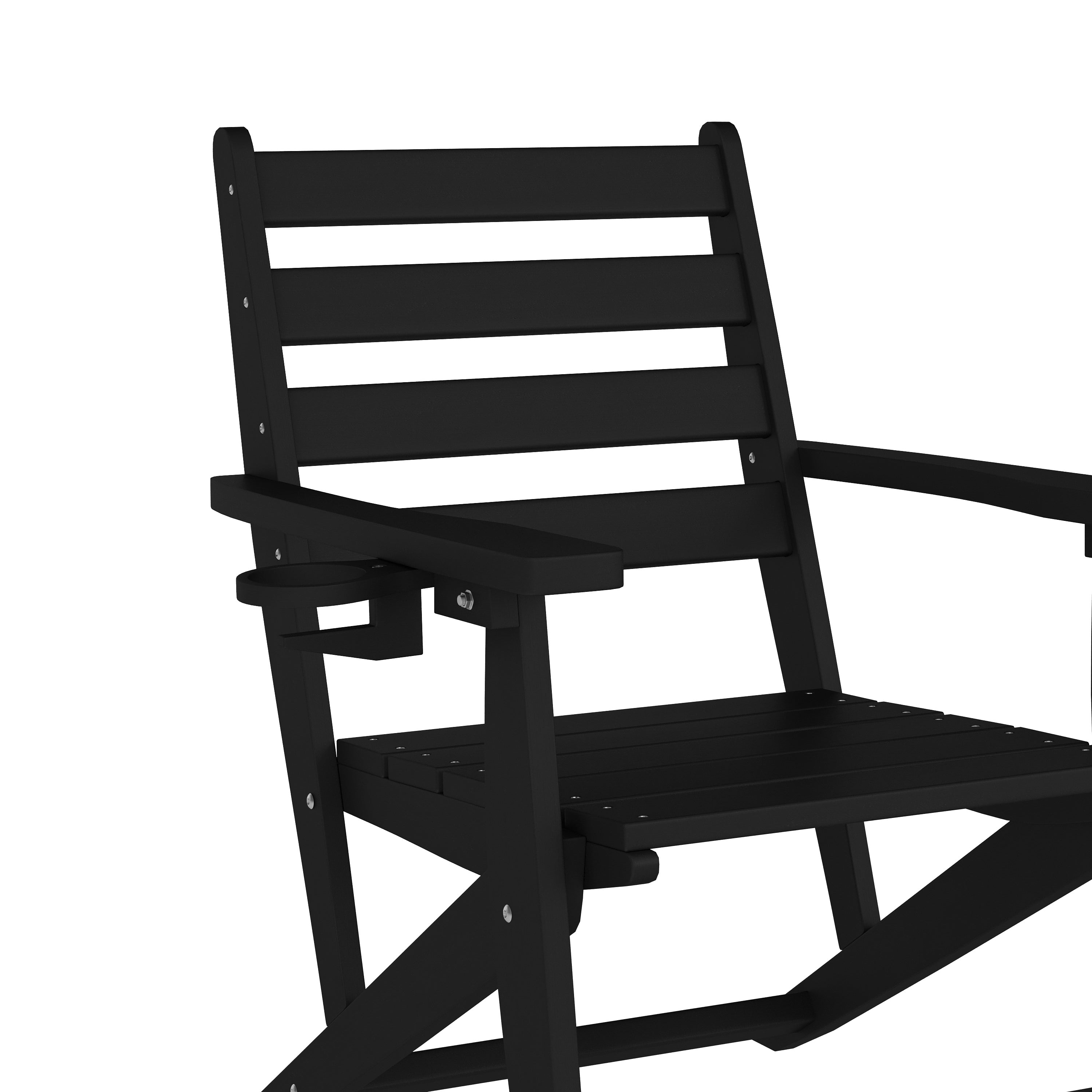 Tolleson Commercial Grade Adirondack Dining Chair with Fold Out Cup Holder, Weather Resistant Recycled HDPE Adirondack Chair in Black