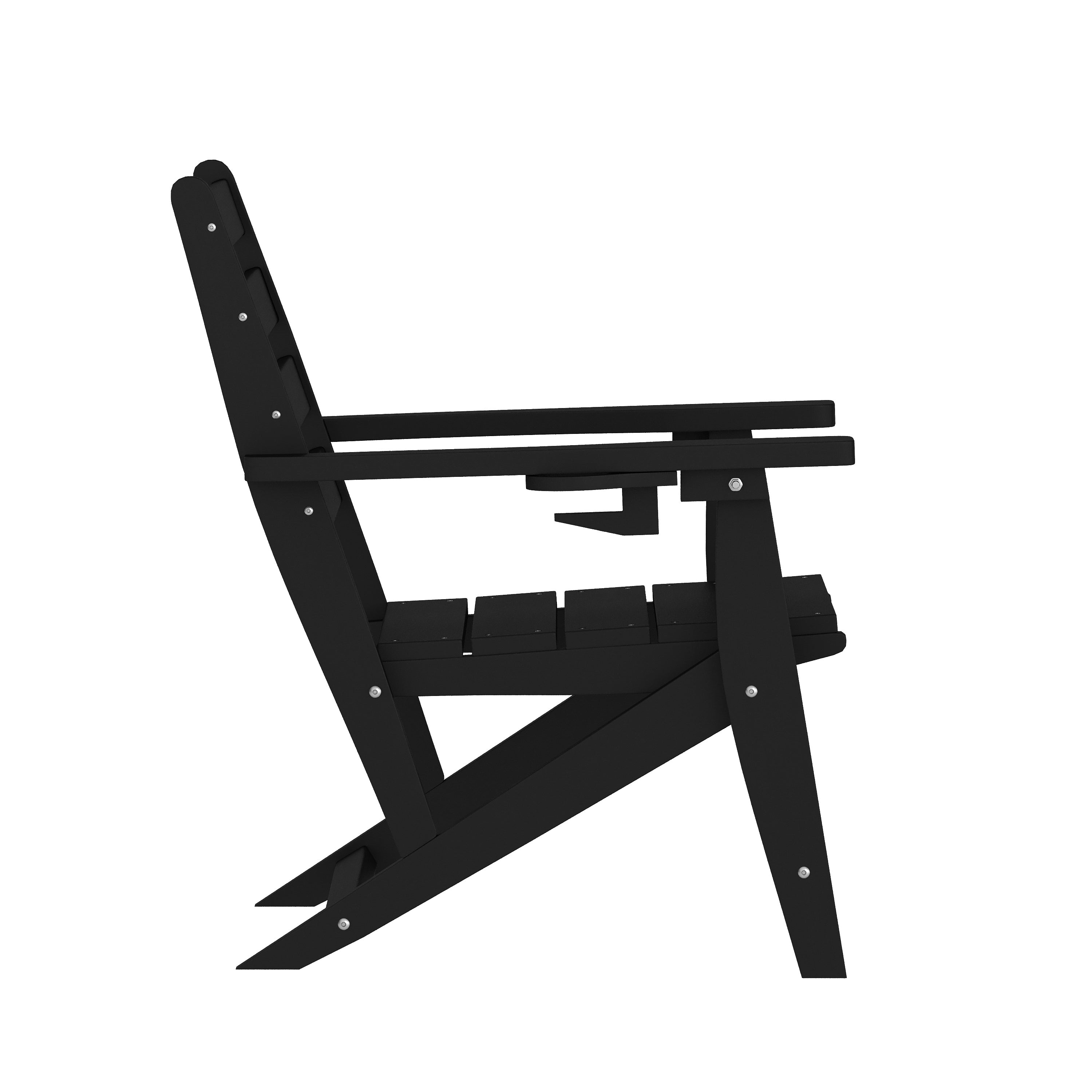 Tolleson Commercial Grade Adirondack Dining Chair with Fold Out Cup Holder, Weather Resistant Recycled HDPE Adirondack Chair in Black