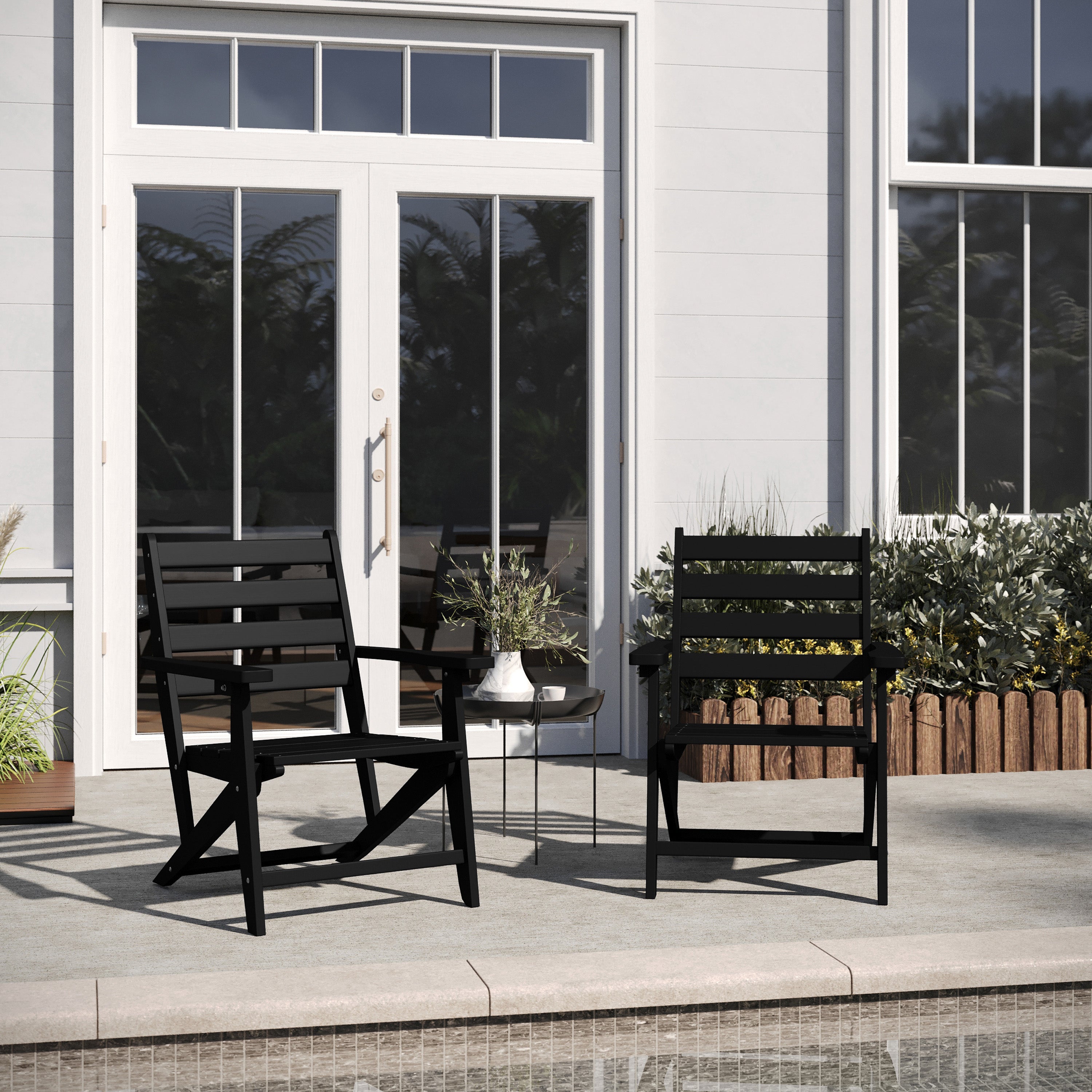 Tolleson Commercial Grade Adirondack Dining Chair with Fold Out Cup Holder, Weather Resistant Recycled HDPE Adirondack Chair in Black