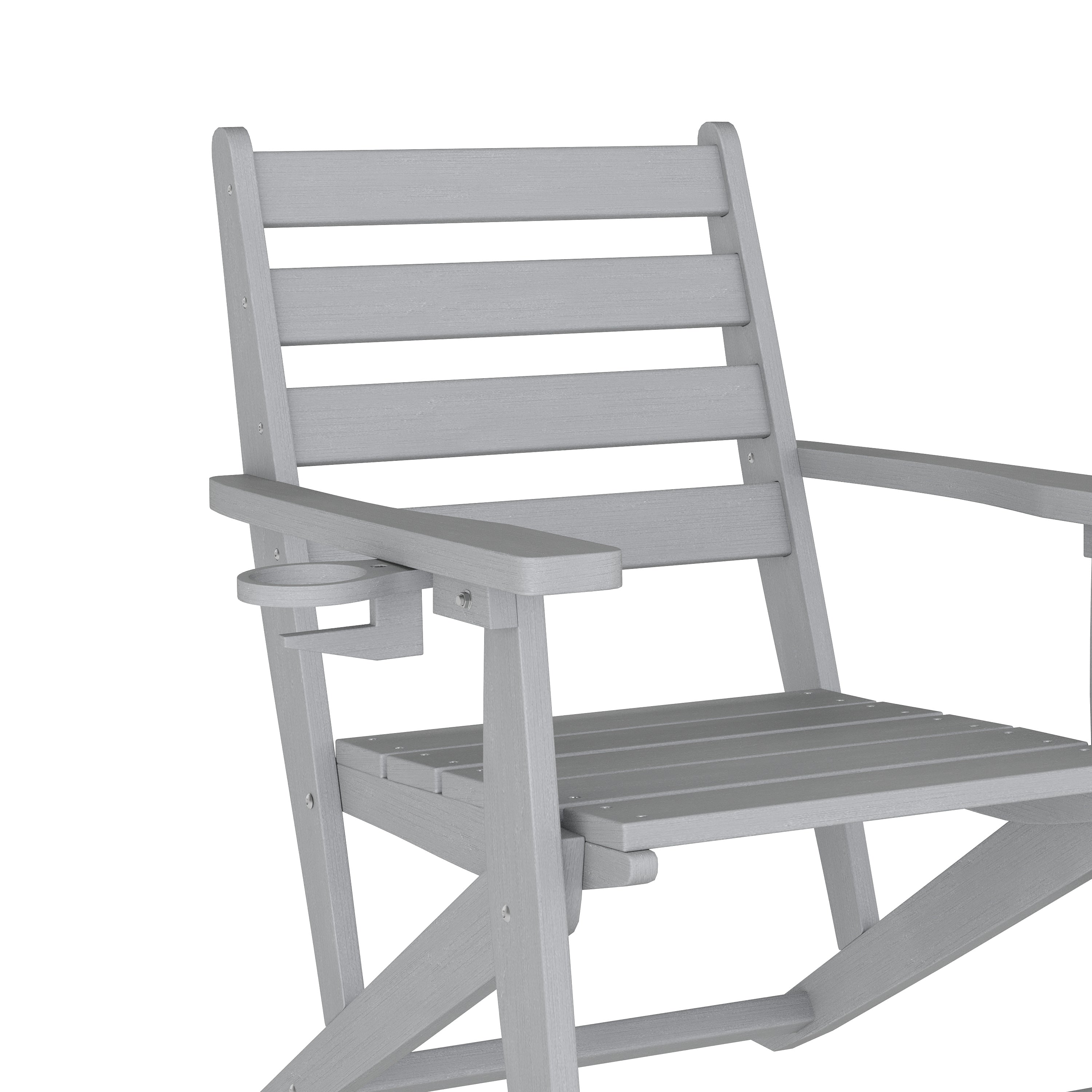 Tolleson Commercial Grade Adirondack Dining Chair with Fold Out Cup Holder, Weather Resistant Recycled HDPE Adirondack Chair in Gray