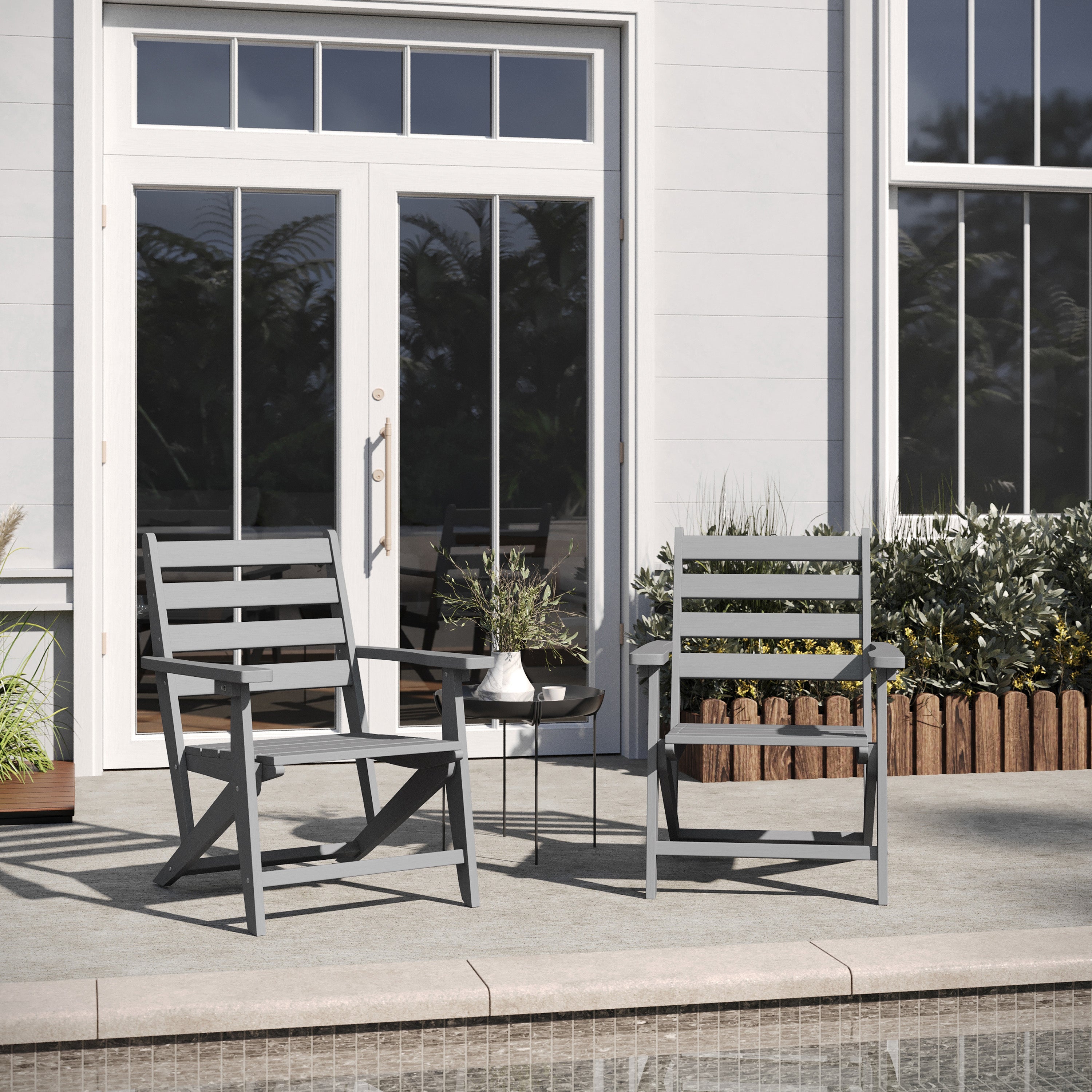 Tolleson Commercial Grade Adirondack Dining Chair with Fold Out Cup Holder, Weather Resistant Recycled HDPE Adirondack Chair in Gray