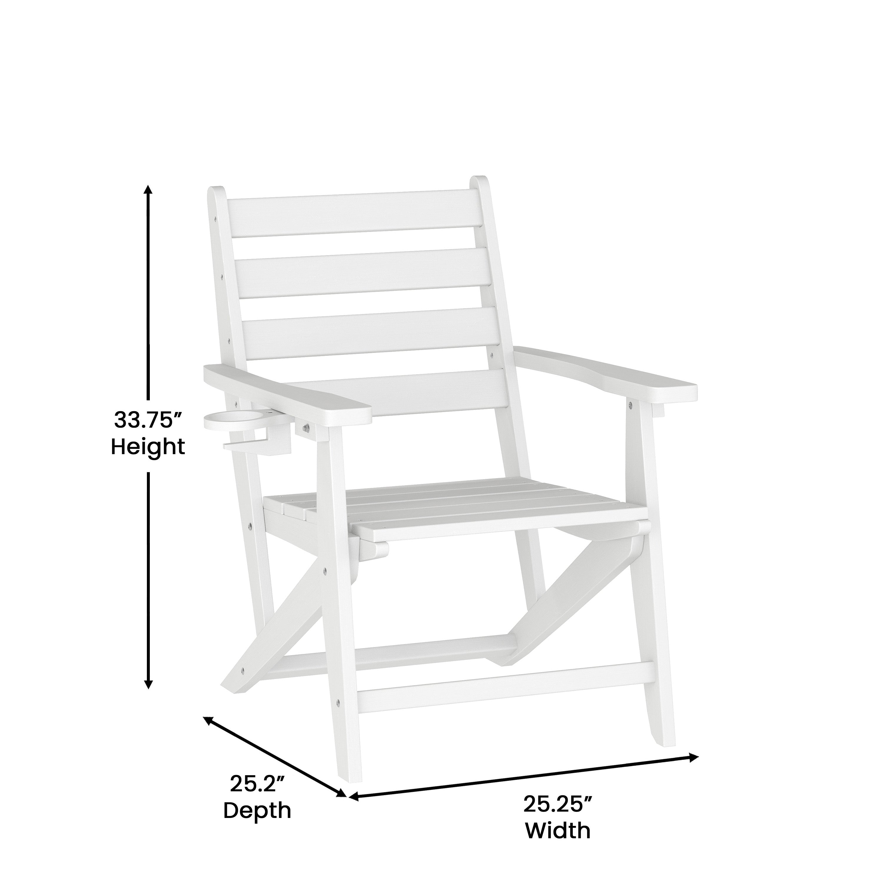 Tolleson Commercial Grade Adirondack Dining Chair with Fold Out Cup Holder, Weather Resistant Recycled HDPE Adirondack Chair in White