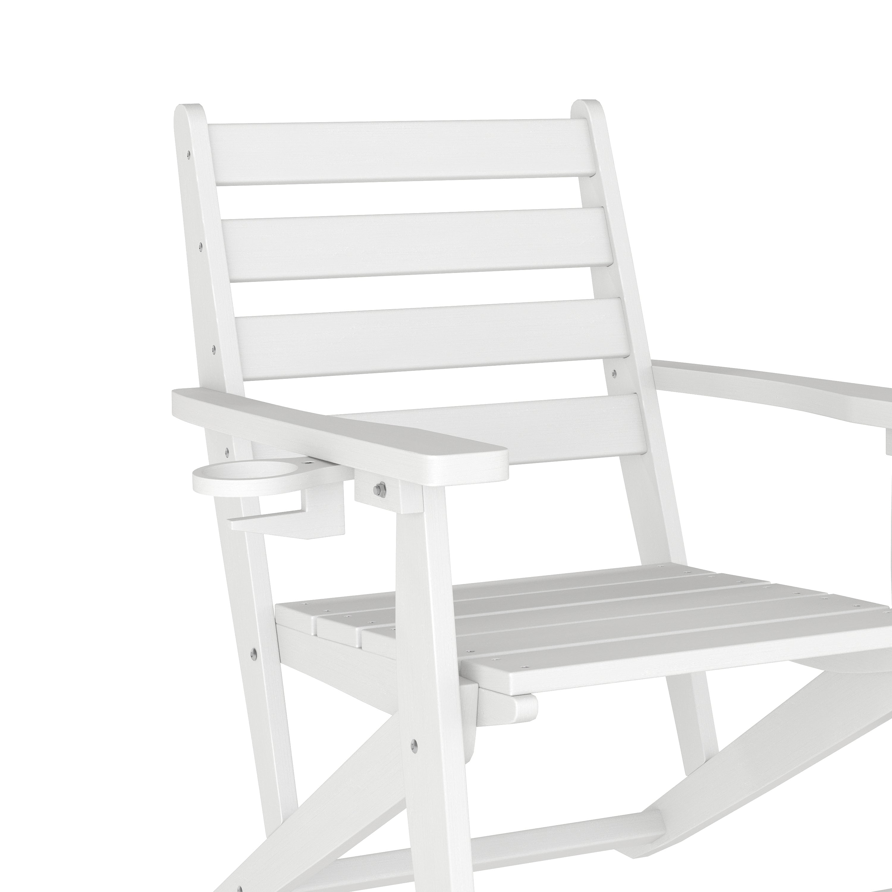 Tolleson Commercial Grade Adirondack Dining Chair with Fold Out Cup Holder, Weather Resistant Recycled HDPE Adirondack Chair in White