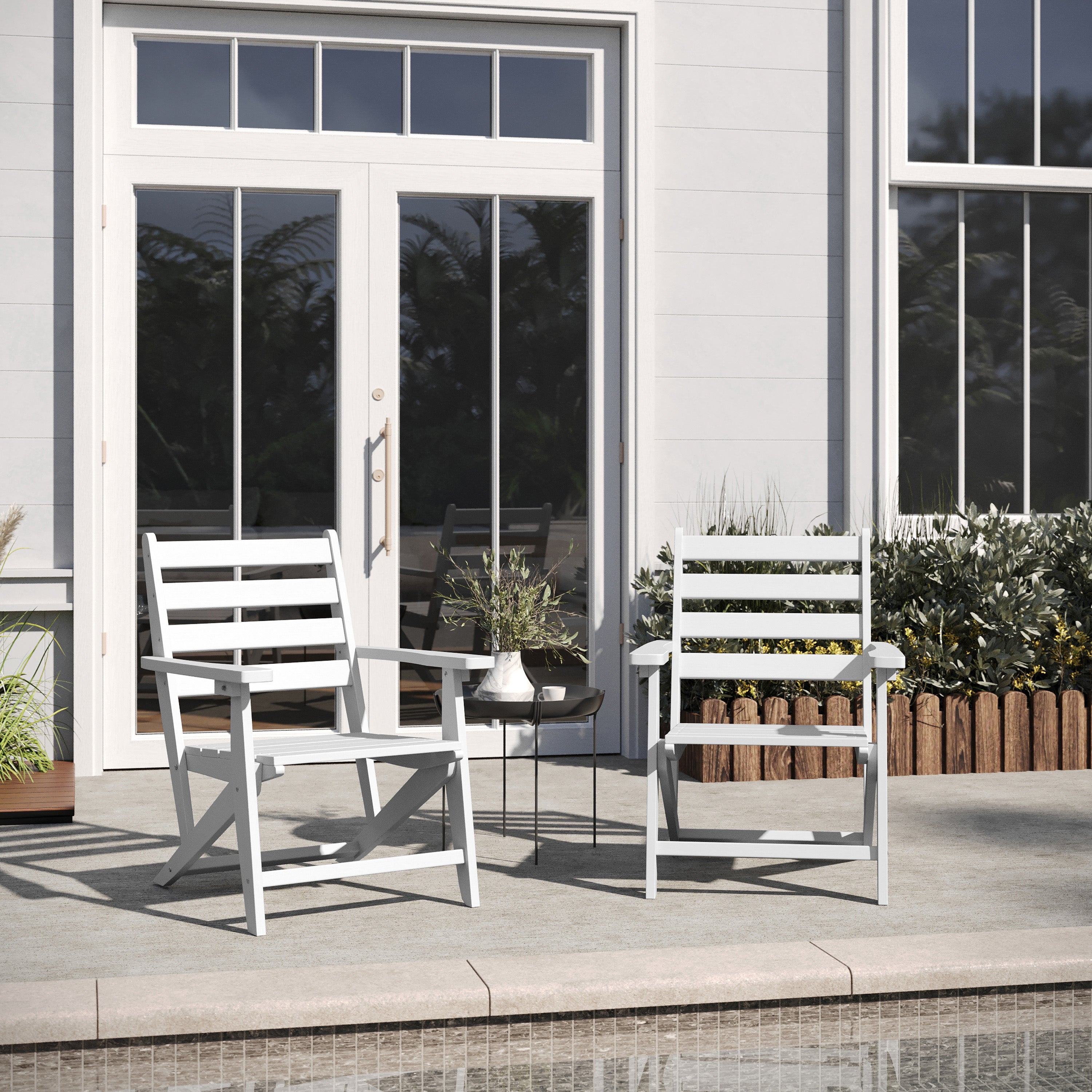 Tolleson Commercial Grade Adirondack Dining Chair with Fold Out Cup Holder, Weather Resistant Recycled HDPE Adirondack Chair in White