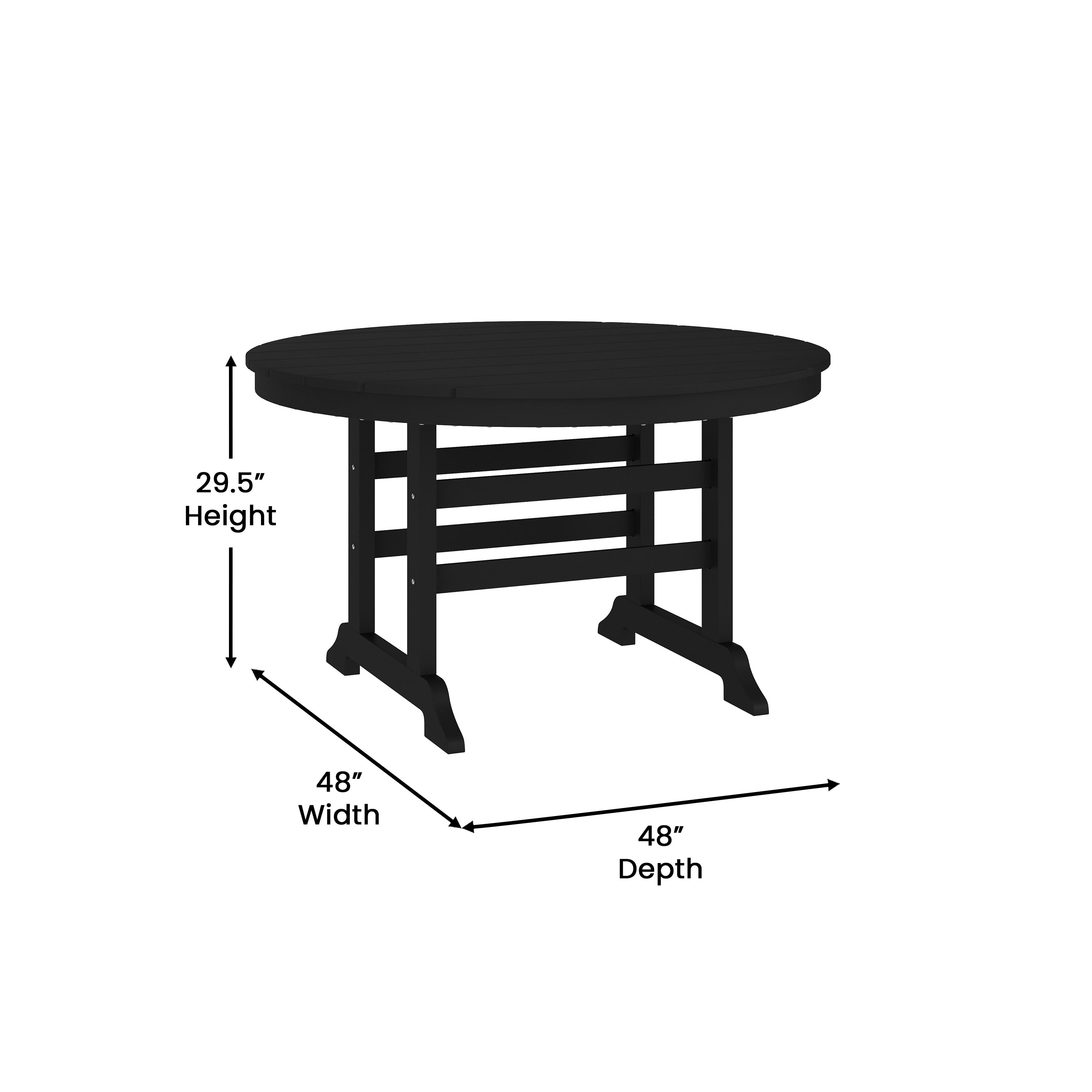 Tolleson Commercial 5 Piece Adirondack Dining Set with 48" Round Indoor/Outdoor Recycled HDPE Table and 4 Chairs with Cupholders in Black