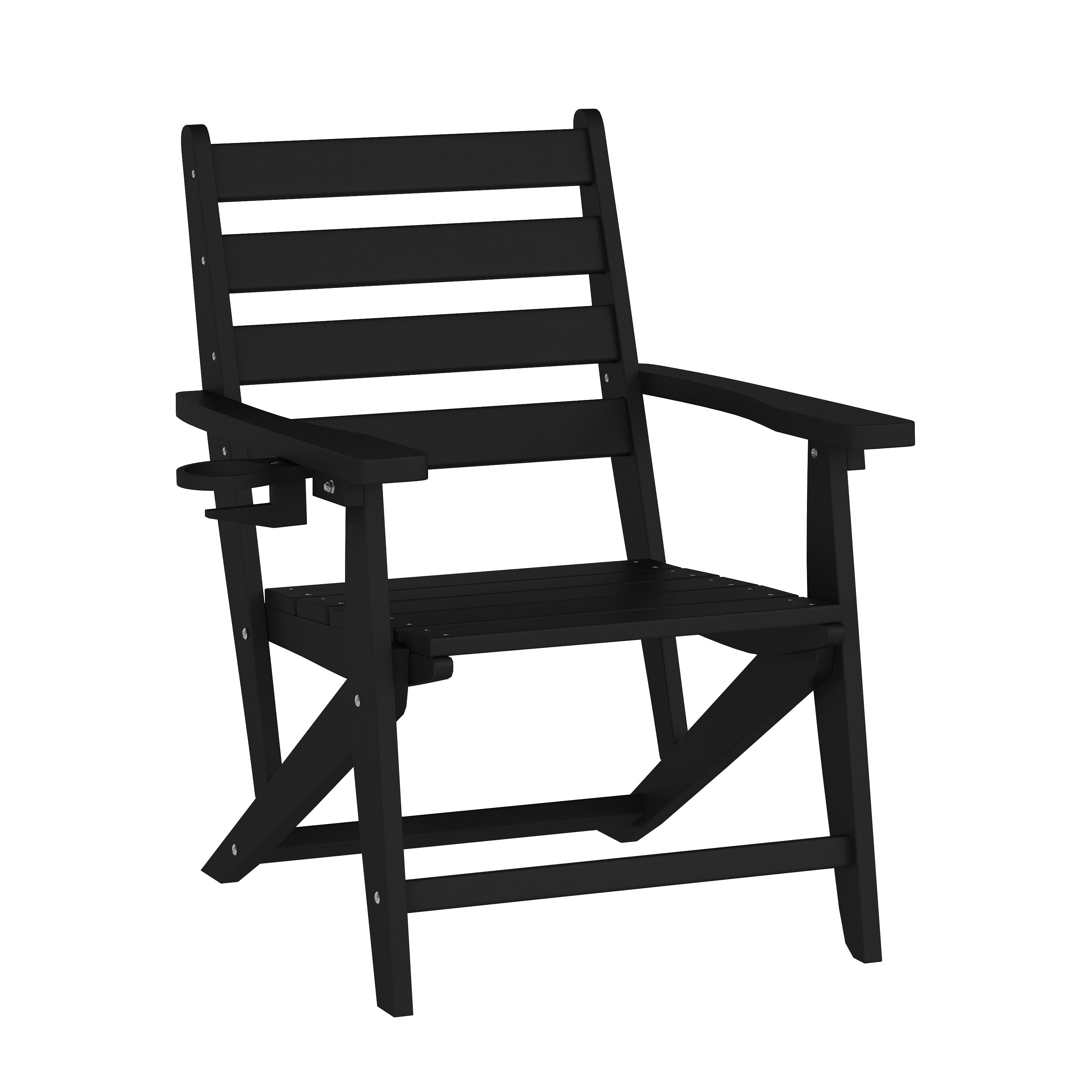 Tolleson Commercial 5 Piece Adirondack Dining Set with 48" Round Indoor/Outdoor Recycled HDPE Table and 4 Chairs with Cupholders in Black
