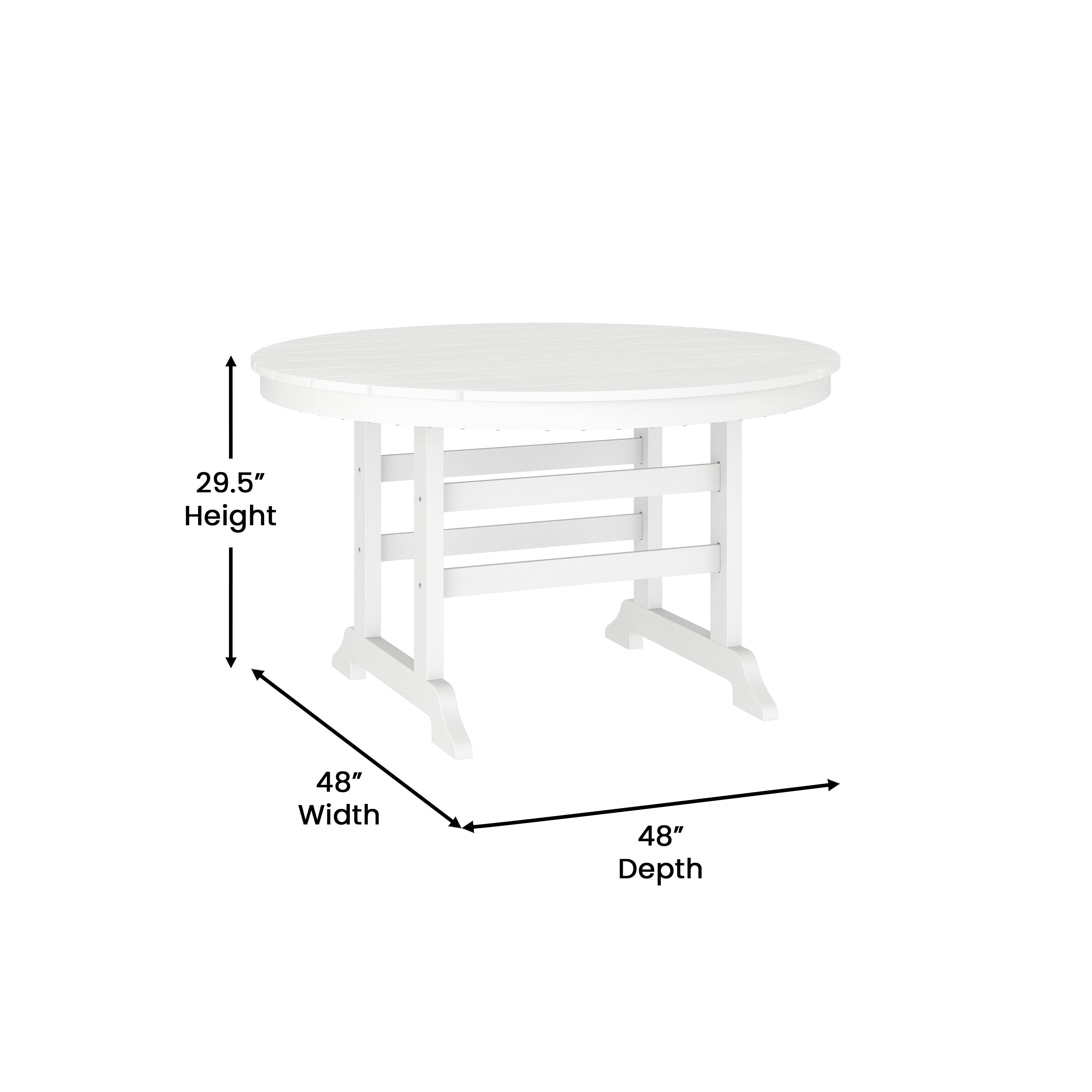 Tolleson Commercial 5 Piece Adirondack Dining Set with 48" Round Indoor/Outdoor Recycled HDPE Table and 4 Chairs with Cupholders in White