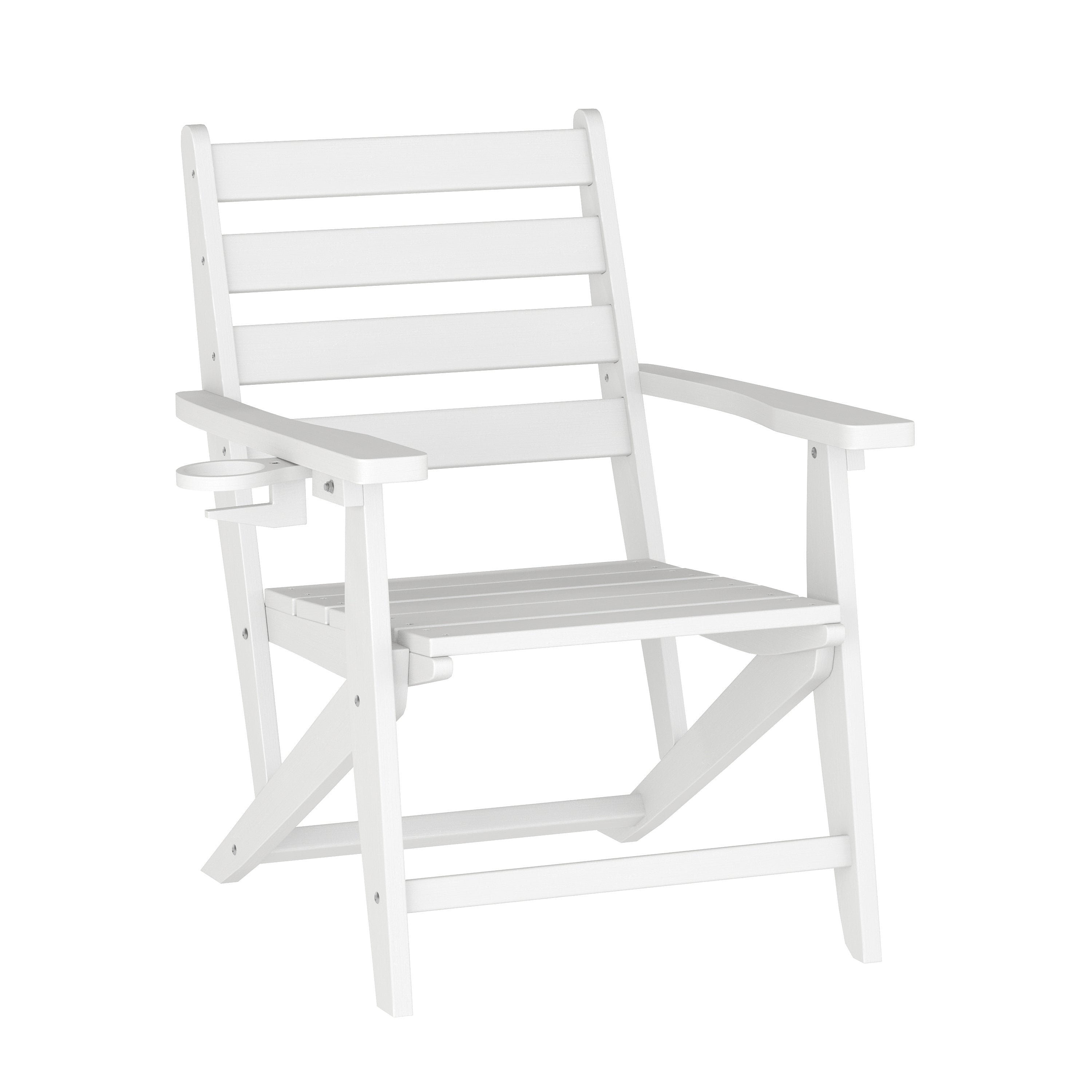 Tolleson Commercial 5 Piece Adirondack Dining Set with 48" Round Indoor/Outdoor Recycled HDPE Table and 4 Chairs with Cupholders in White