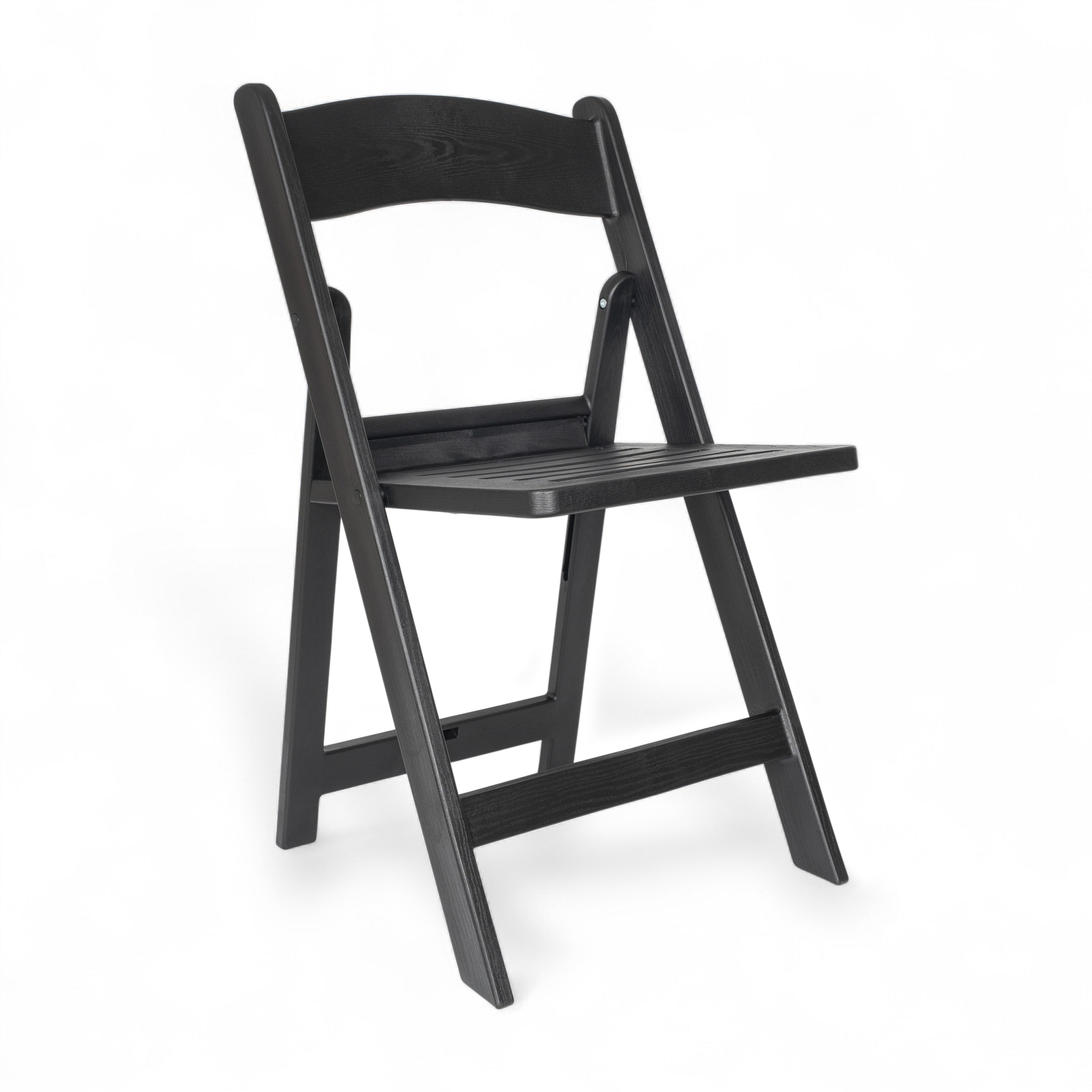HERCULES Commercial Black Indoor/Outdoor Lightweight Wood Look Resin Folding Event Chair with Slatted Seat