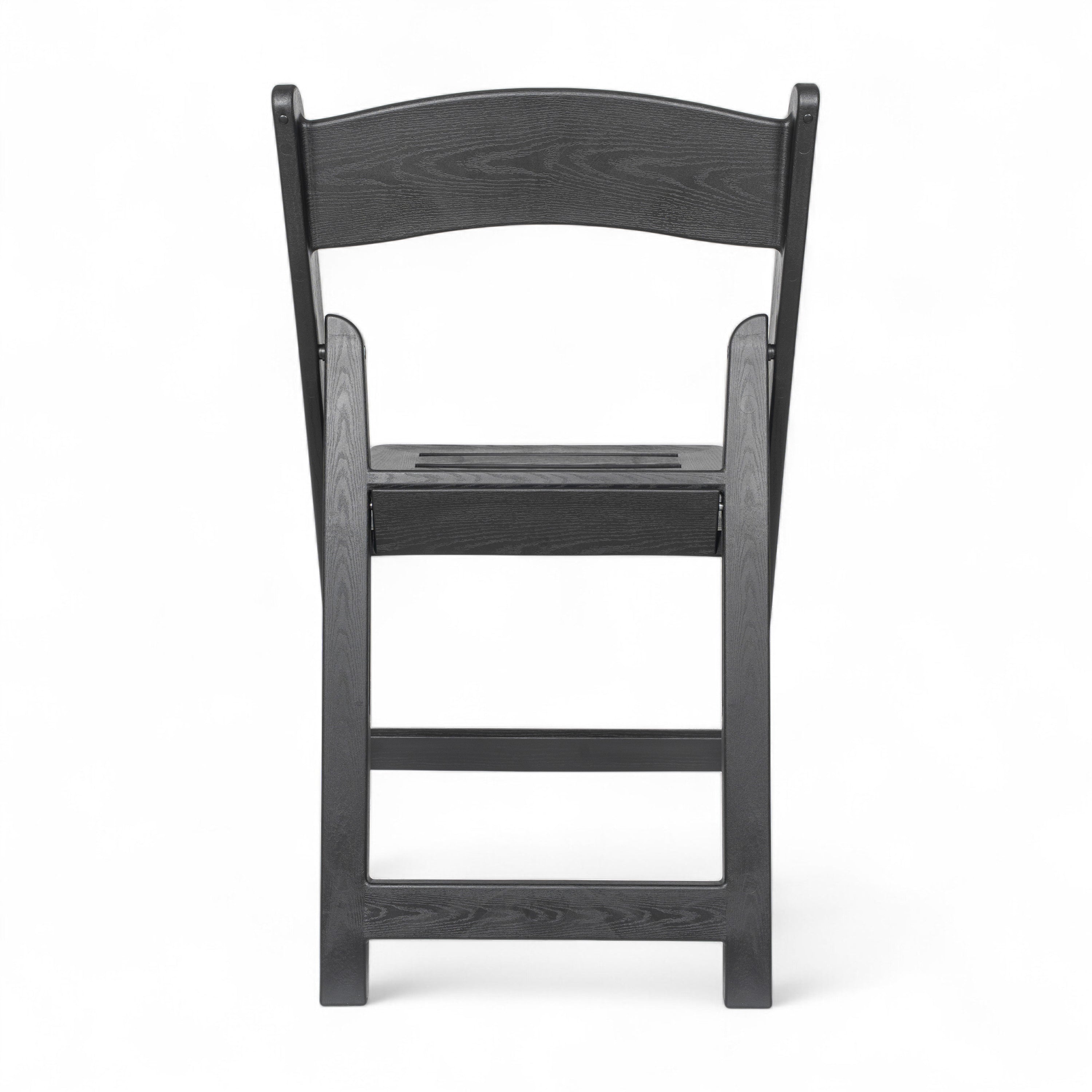 HERCULES Commercial Black Indoor/Outdoor Lightweight Wood Look Resin Folding Event Chair with Slatted Seat