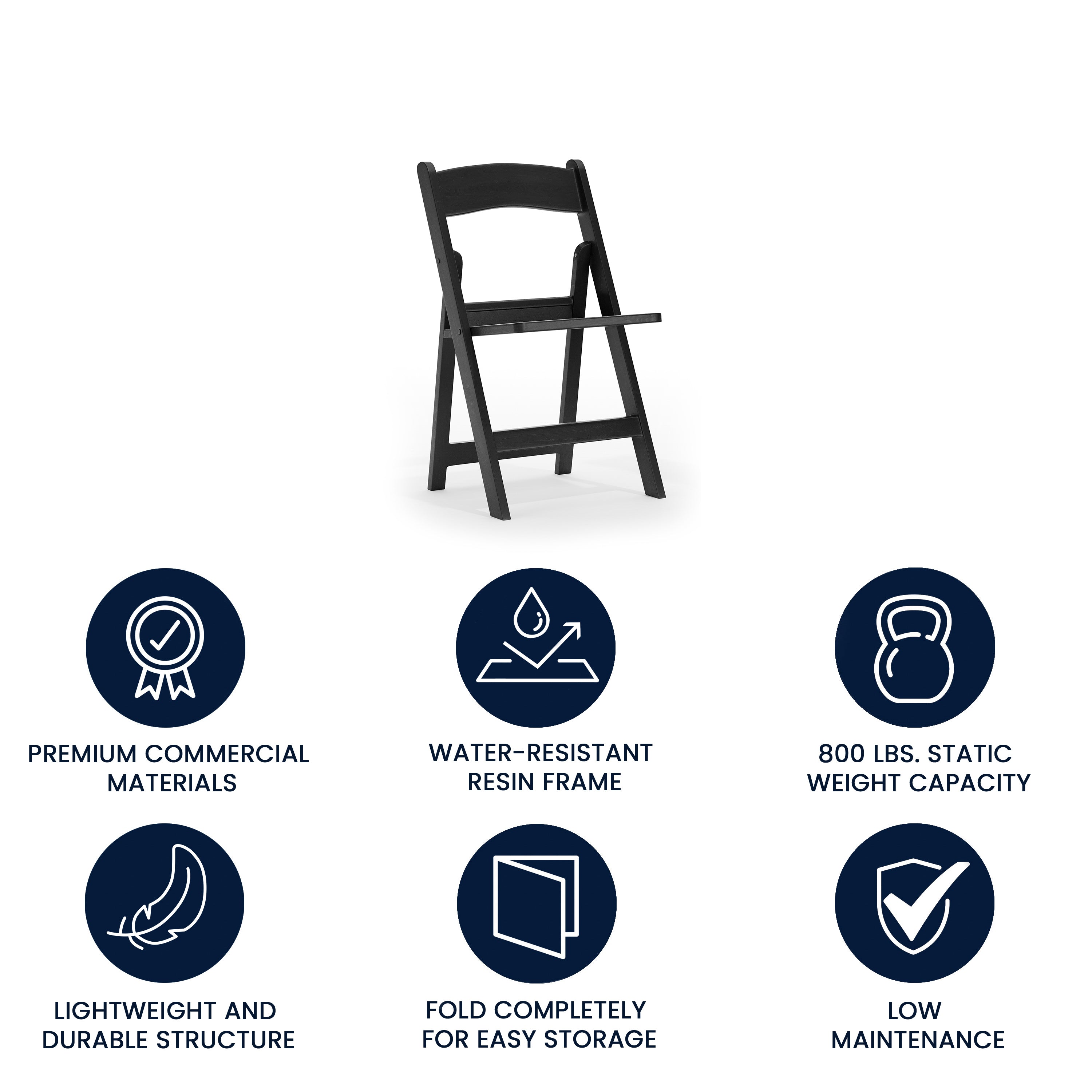 HERCULES Commercial Black Indoor/Outdoor Lightweight Wood Look Resin Folding Event Chair with Slatted Seat