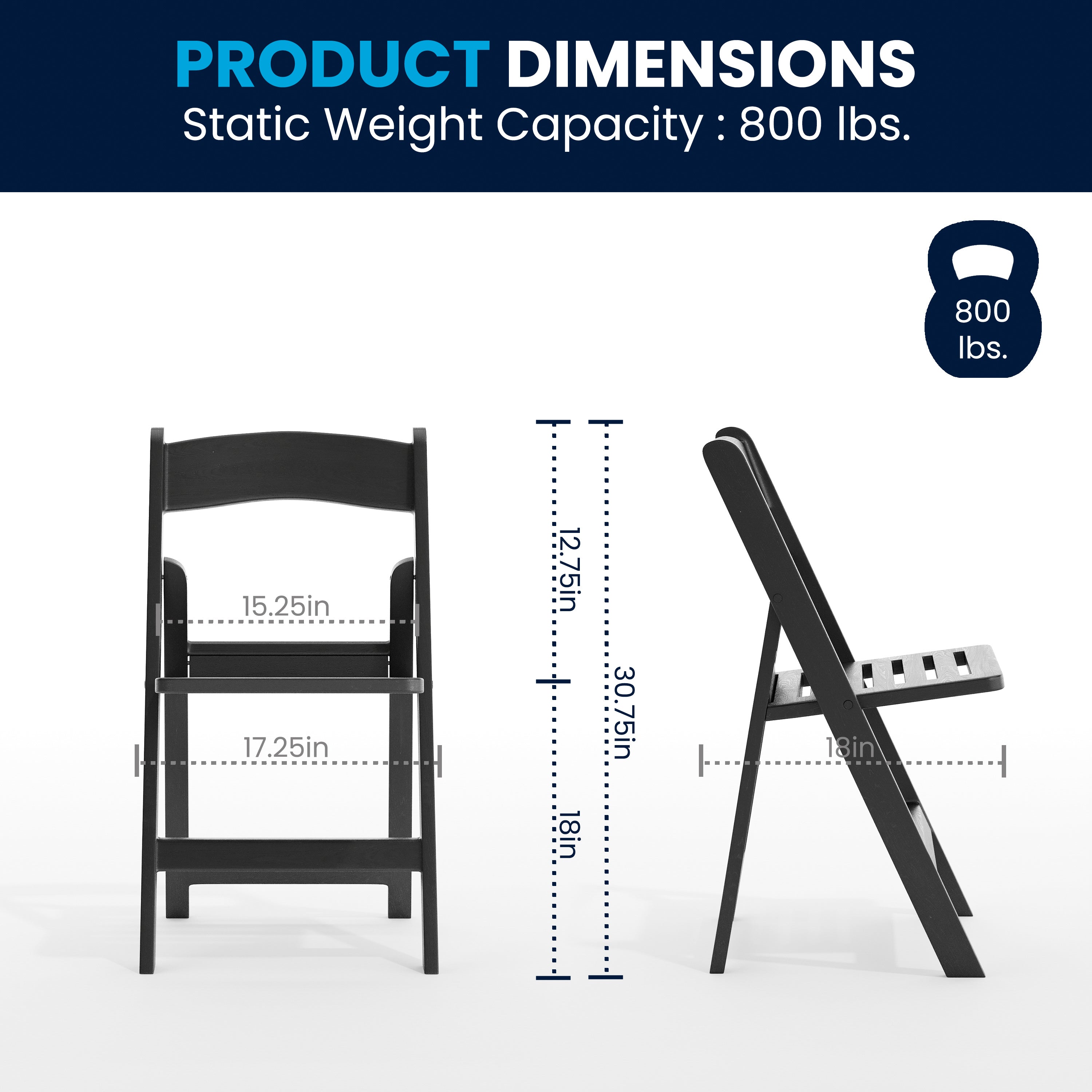 HERCULES Commercial Black Indoor/Outdoor Lightweight Wood Look Resin Folding Event Chair with Slatted Seat