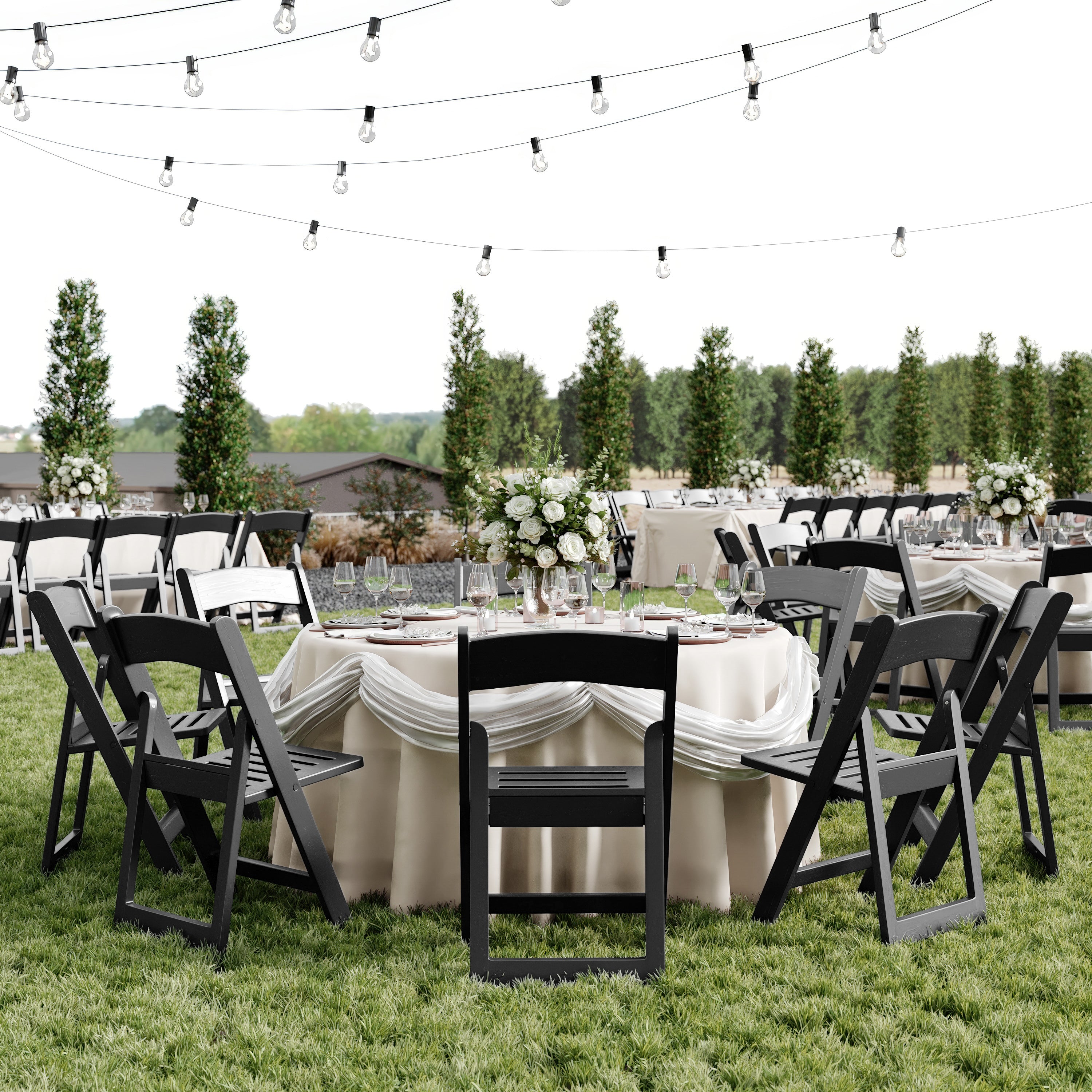 HERCULES Commercial Black Indoor/Outdoor Lightweight Wood Look Resin Folding Event Chair with Slatted Seat