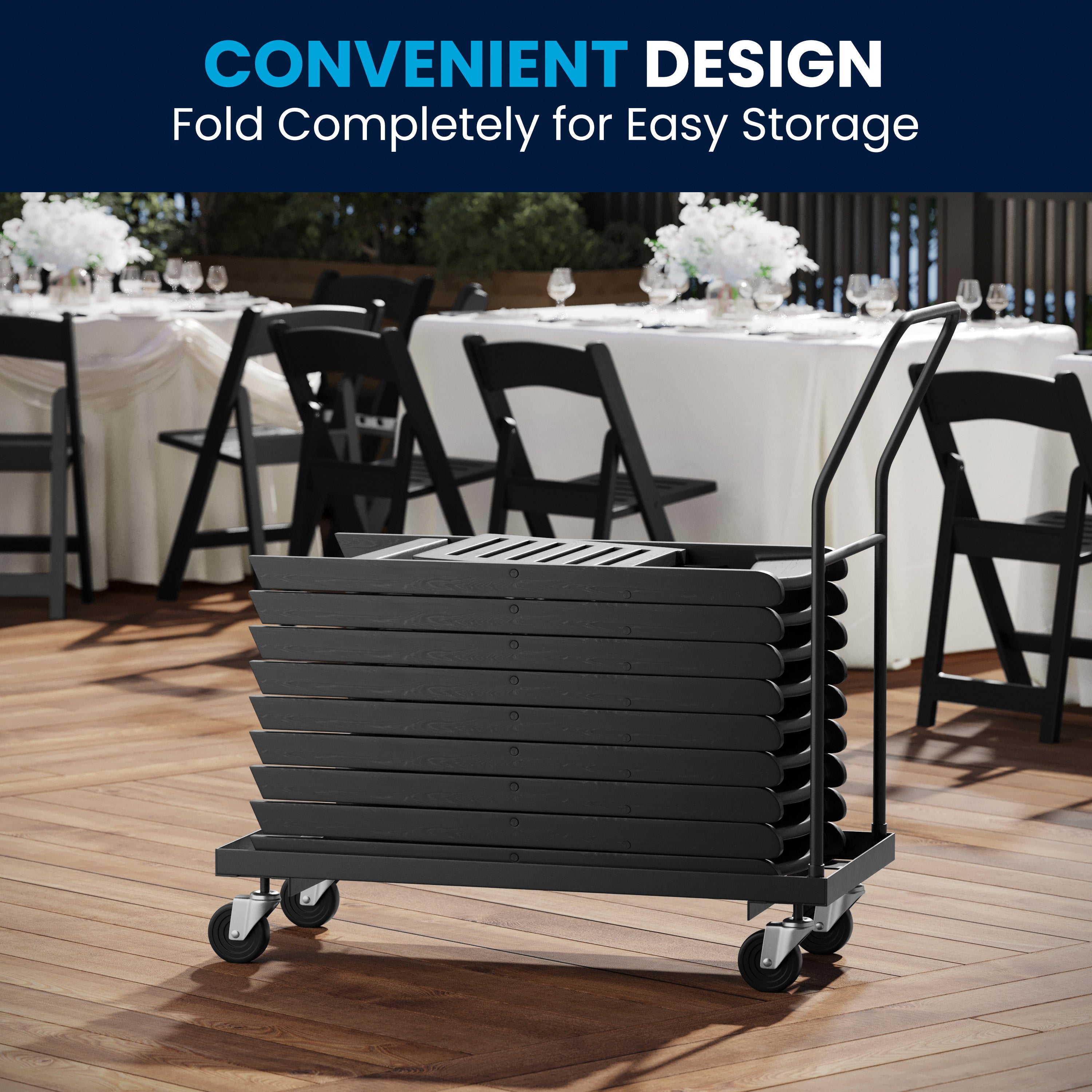 HERCULES Commercial Black Indoor/Outdoor Lightweight Wood Look Resin Folding Event Chair with Slatted Seat