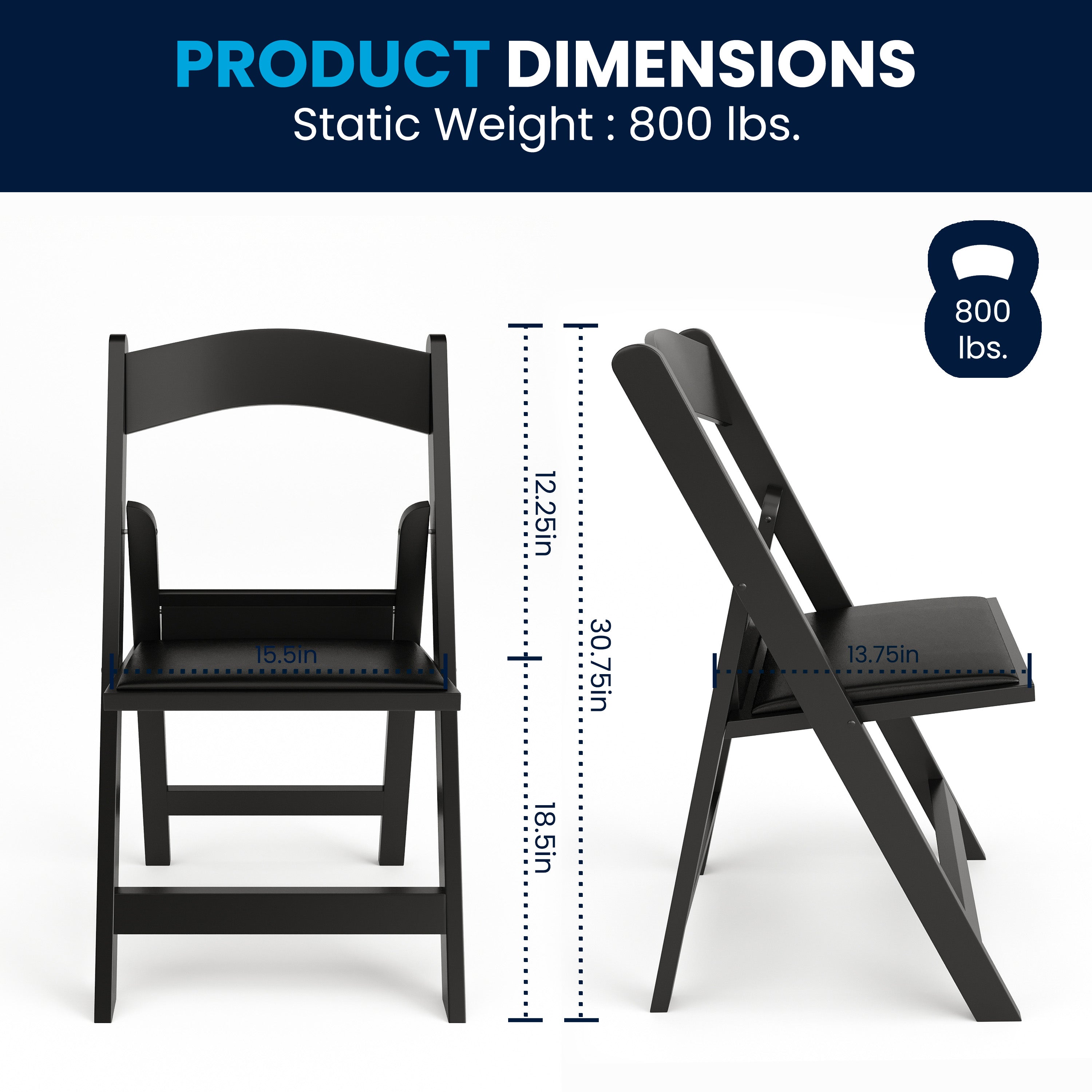 Hercules Folding Chair - Black Resin - 2 Pack 800LB Weight Capacity Comfortable Event Chair - Light Weight Folding Chair