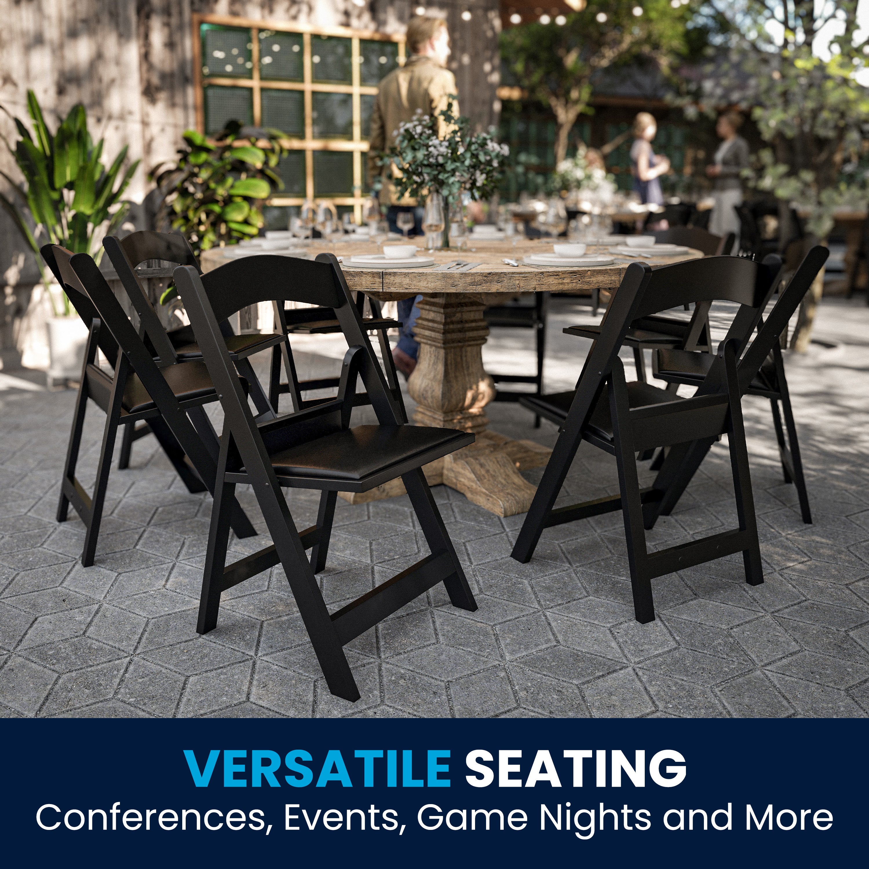Hercules Folding Chair - Black Resin - 2 Pack 800LB Weight Capacity Comfortable Event Chair - Light Weight Folding Chair