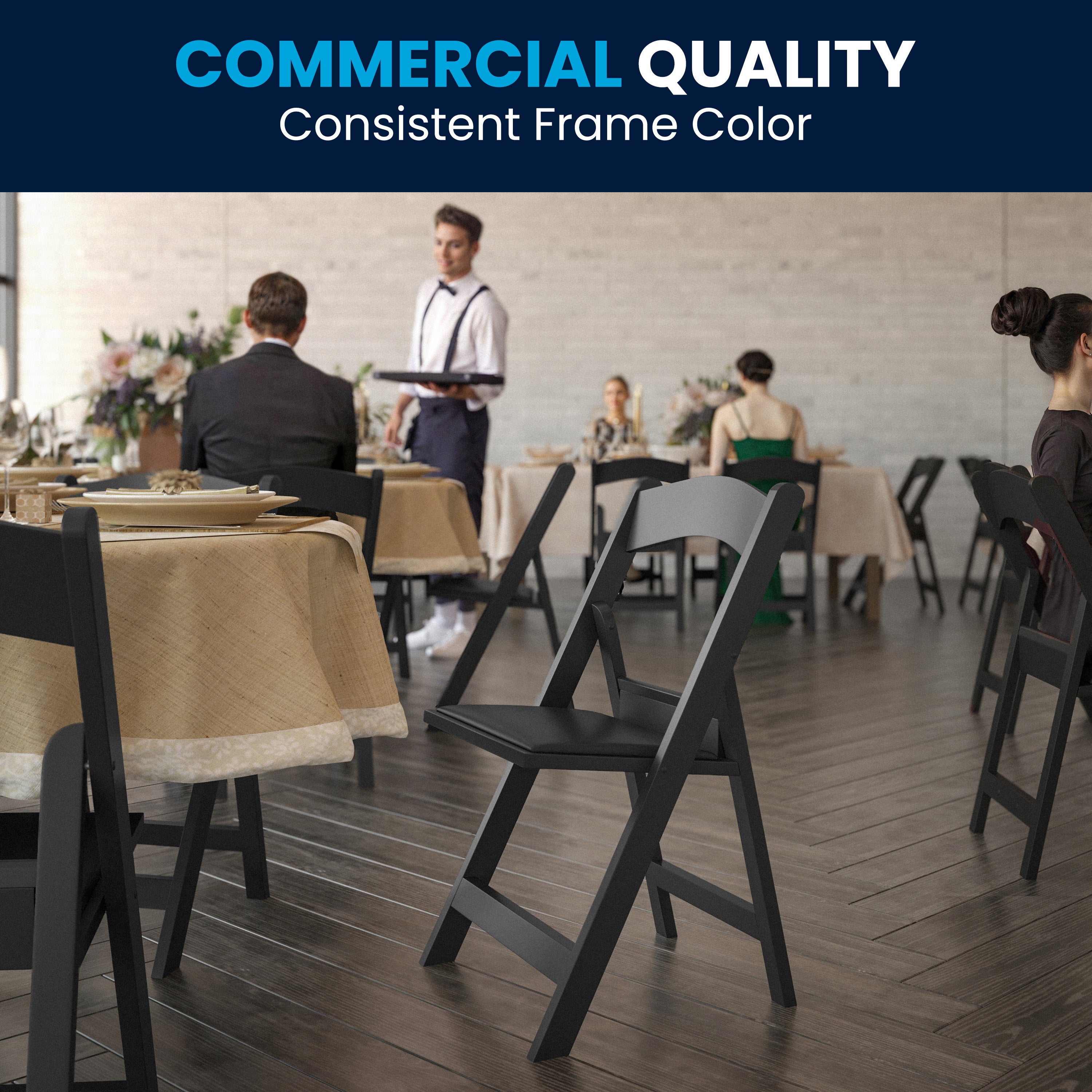 Hercules Folding Chair - Black Resin - 2 Pack 800LB Weight Capacity Comfortable Event Chair - Light Weight Folding Chair