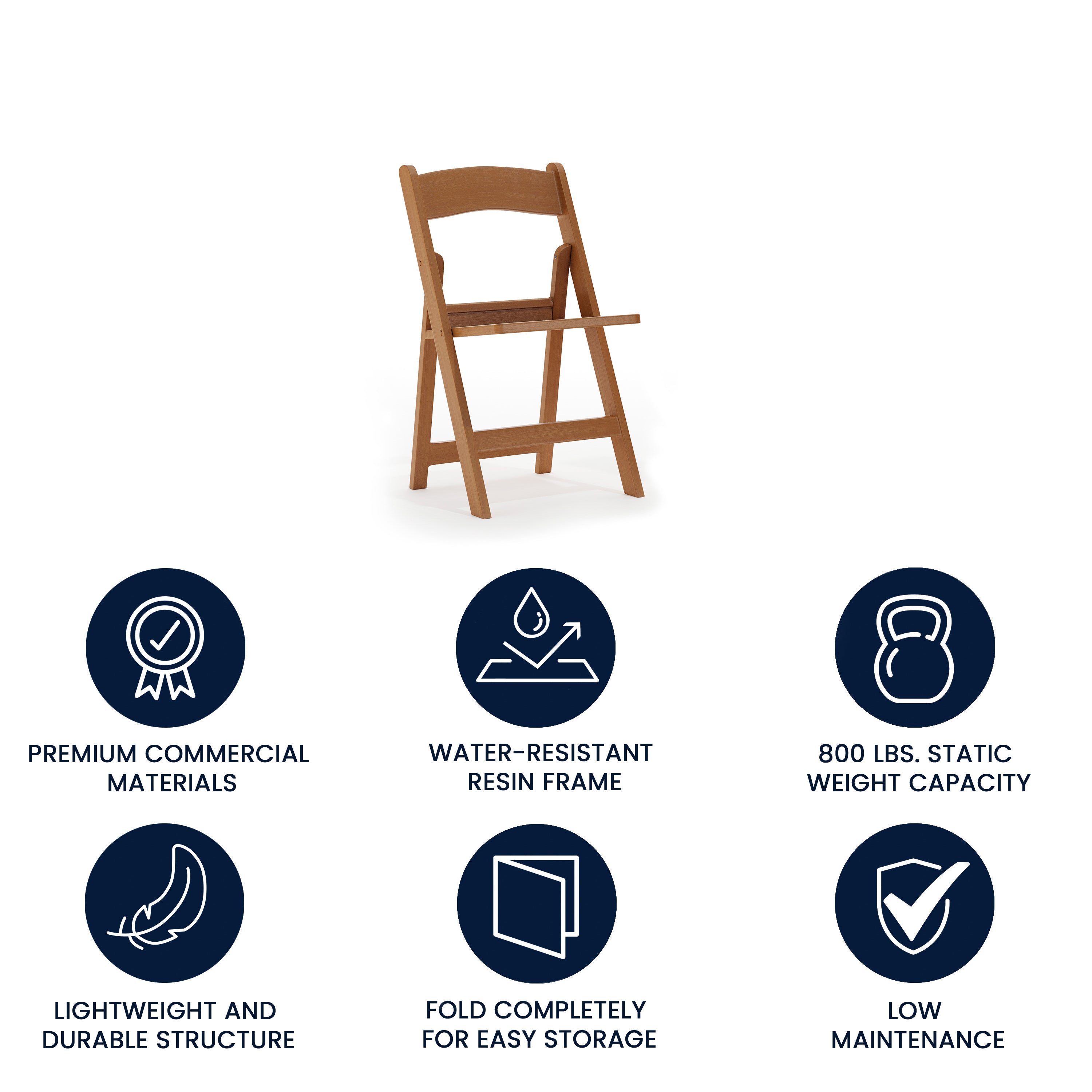 HERCULES Commercial Chestnut Indoor/Outdoor Lightweight Wood Look Resin Folding Event Chair with Slatted Seat