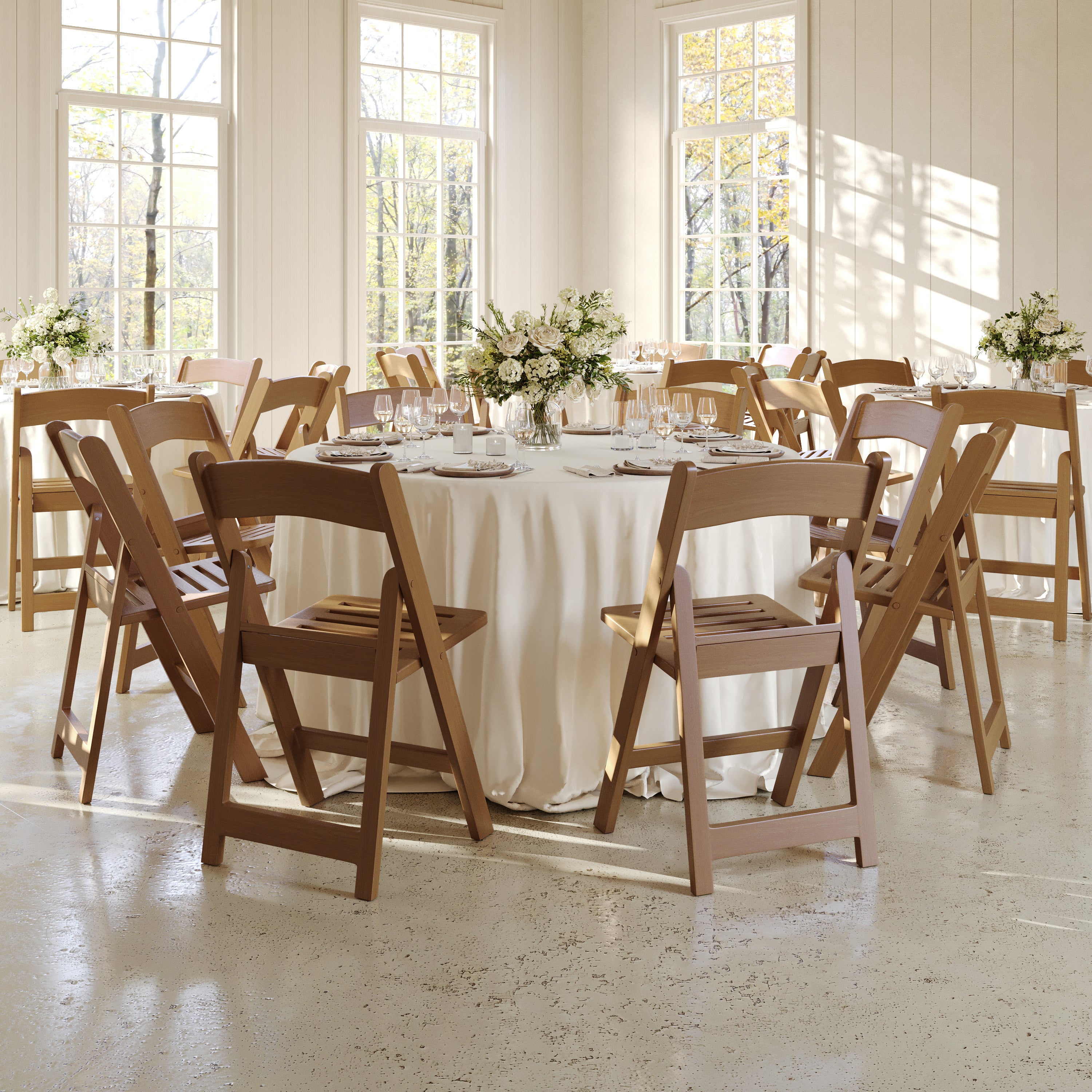 HERCULES Commercial Chestnut Indoor/Outdoor Lightweight Wood Look Resin Folding Event Chair with Slatted Seat