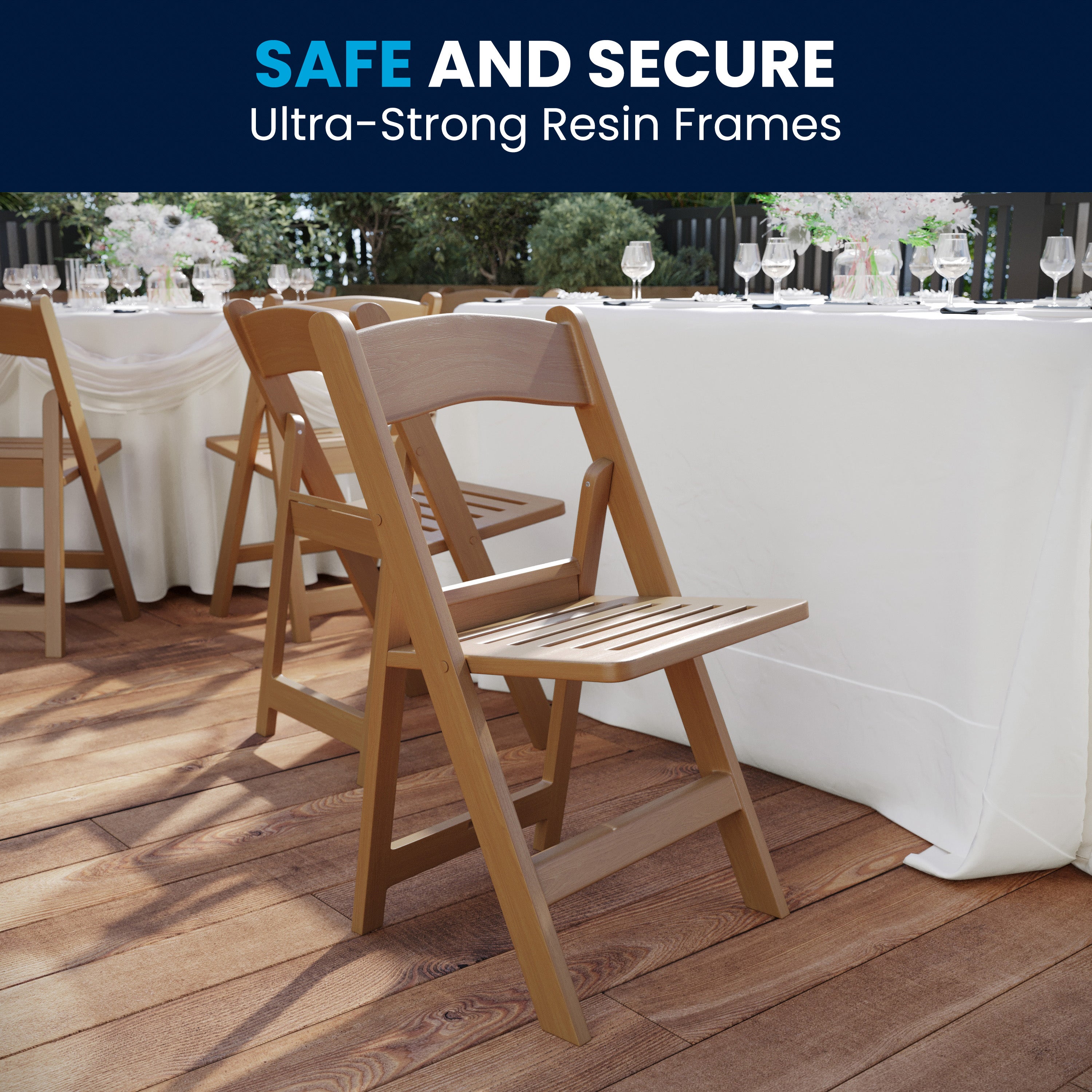 HERCULES Commercial Chestnut Indoor/Outdoor Lightweight Wood Look Resin Folding Event Chair with Slatted Seat