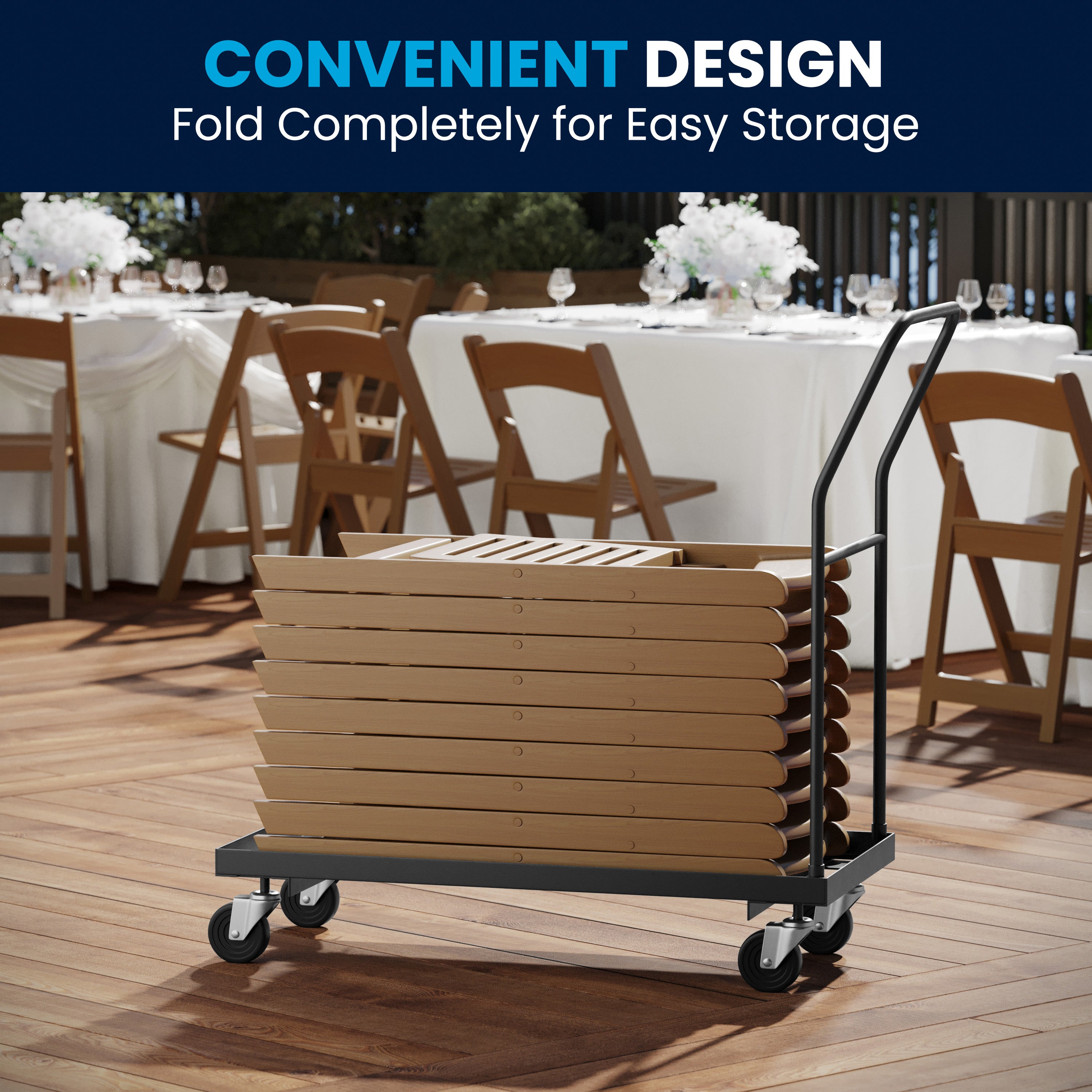 HERCULES Commercial Chestnut Indoor/Outdoor Lightweight Wood Look Resin Folding Event Chair with Slatted Seat