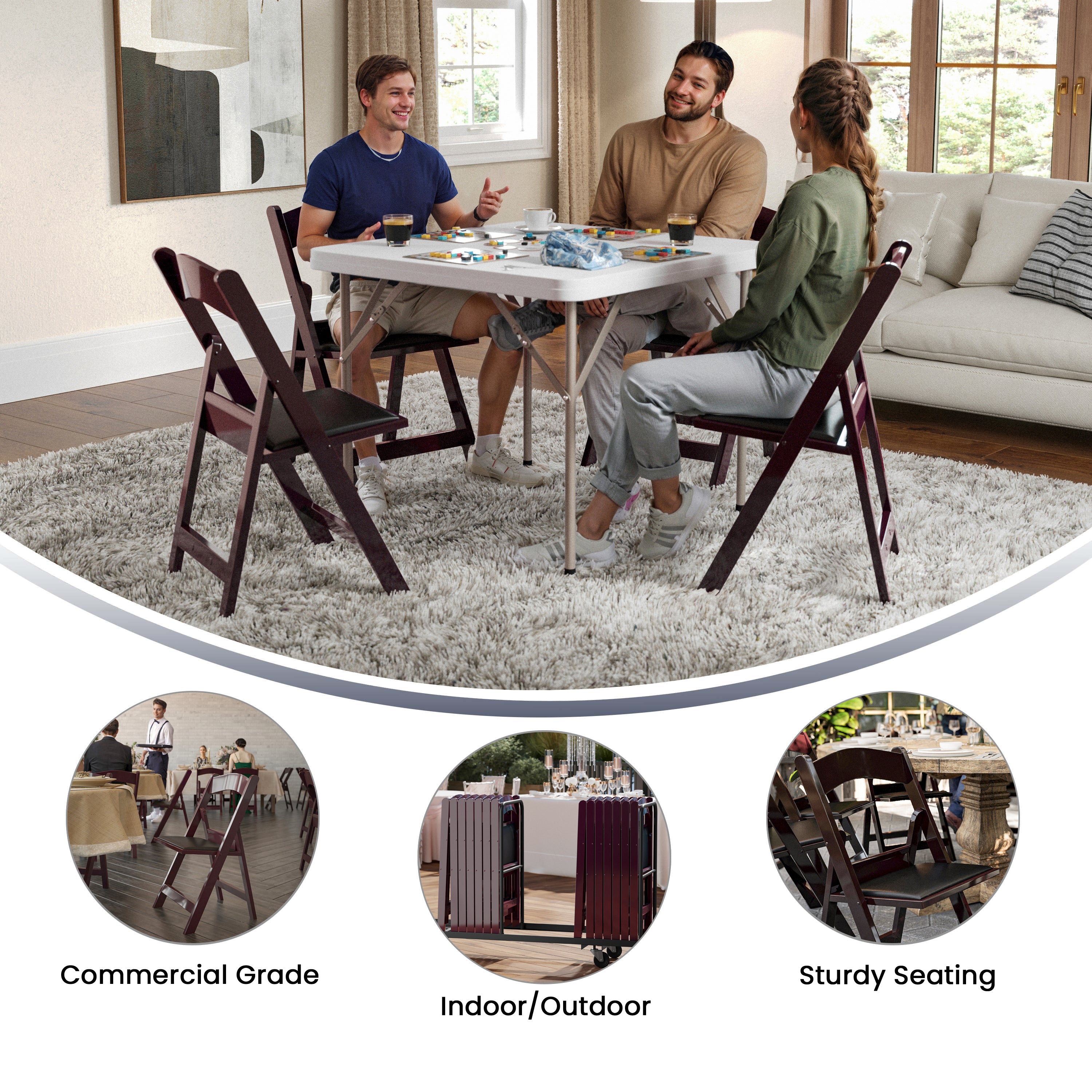 Hercules Folding Chair - Red Mahogany Resin - 2 Pack 800LB Weight Capacity Comfortable Event Chair - Light Weight Folding Chair